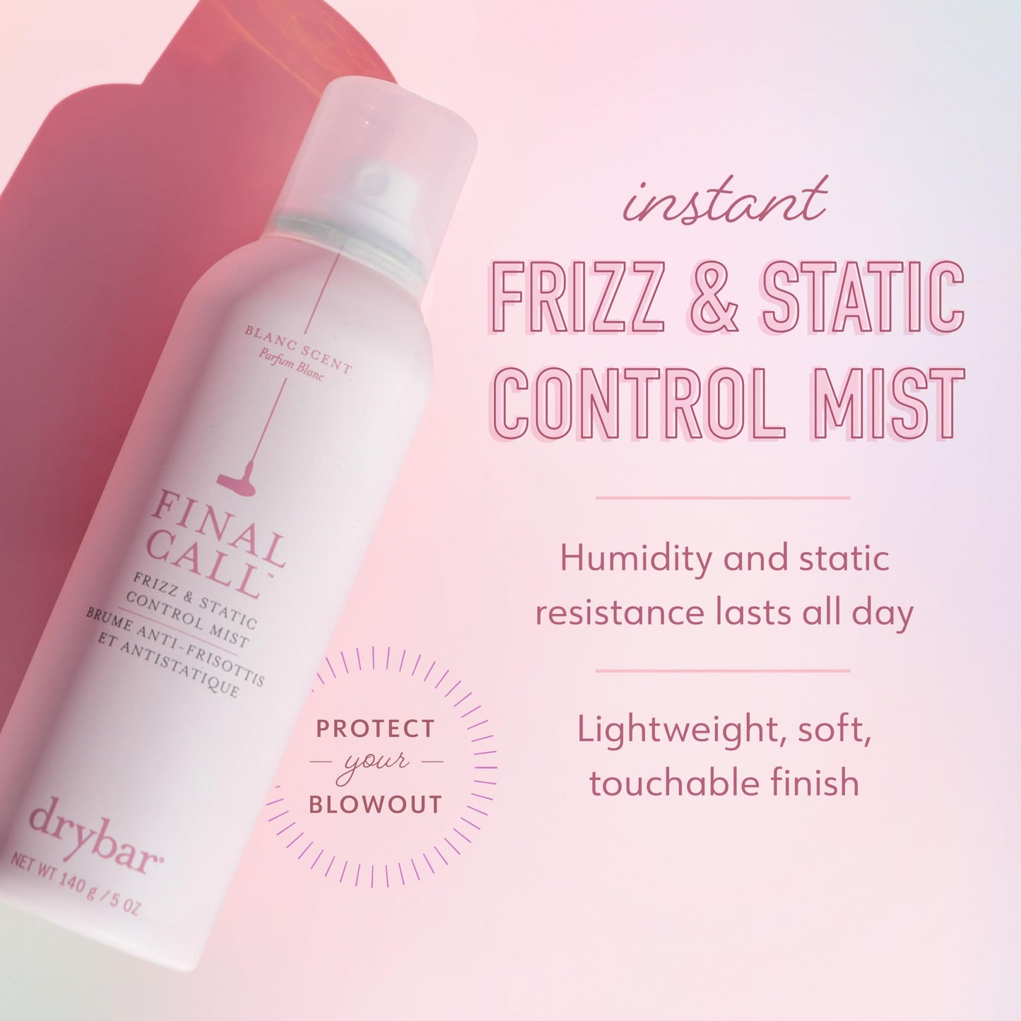 Drybar Final Call Frizz & Static Control Mist Blanc Scent - Travel Size | Fights Frizz, Tames Flyaways to Maintain Smooth and Shiny Blowouts, 24 Hour Frizz Control & 72 Hour Static Control