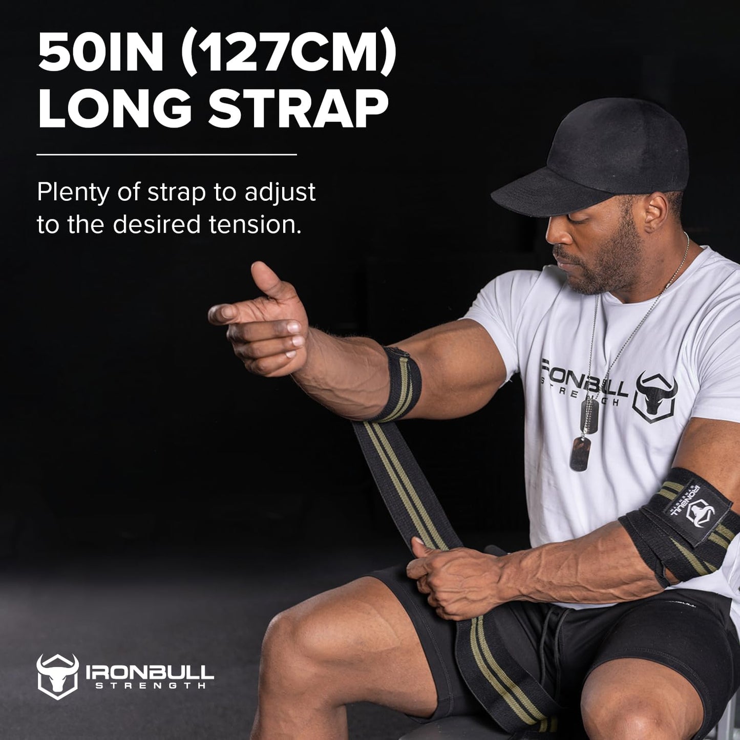 Elbow Wraps for Weightlifting (1 Pair) - 50" Elastic Elbow Braces for Weight Lifting - Elbow Support for Bench Press, Powerlifting, Fitness, & Gym Workout - Gym Elbow Straps Weightlifting (Black/Green)