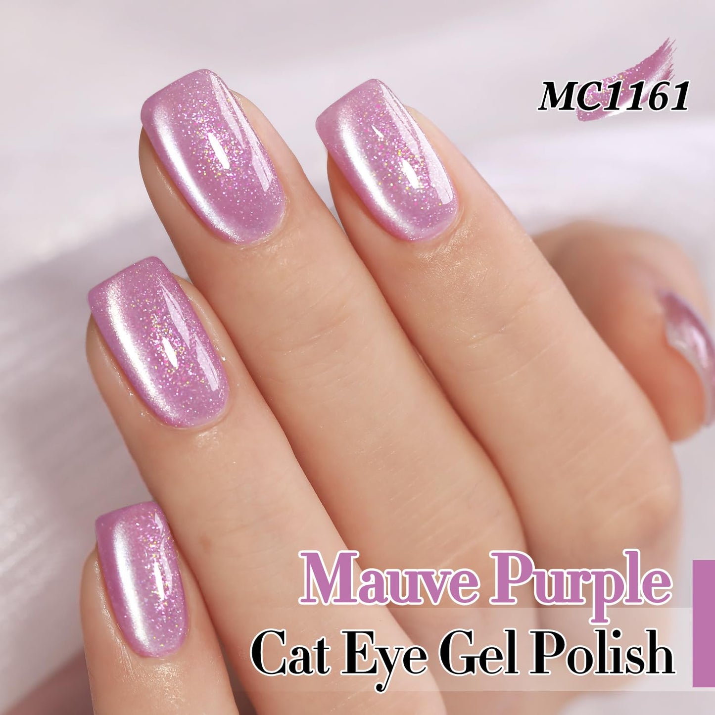 Double Rhythm 0.5 Oz Cat Eye Gel Polish with Magnet Same Color Same Bottle Holographic Glitter Shimmer Translucent Color Salon Soak Off Magnetic Nail at Home (Mauve Purple-MC1161)