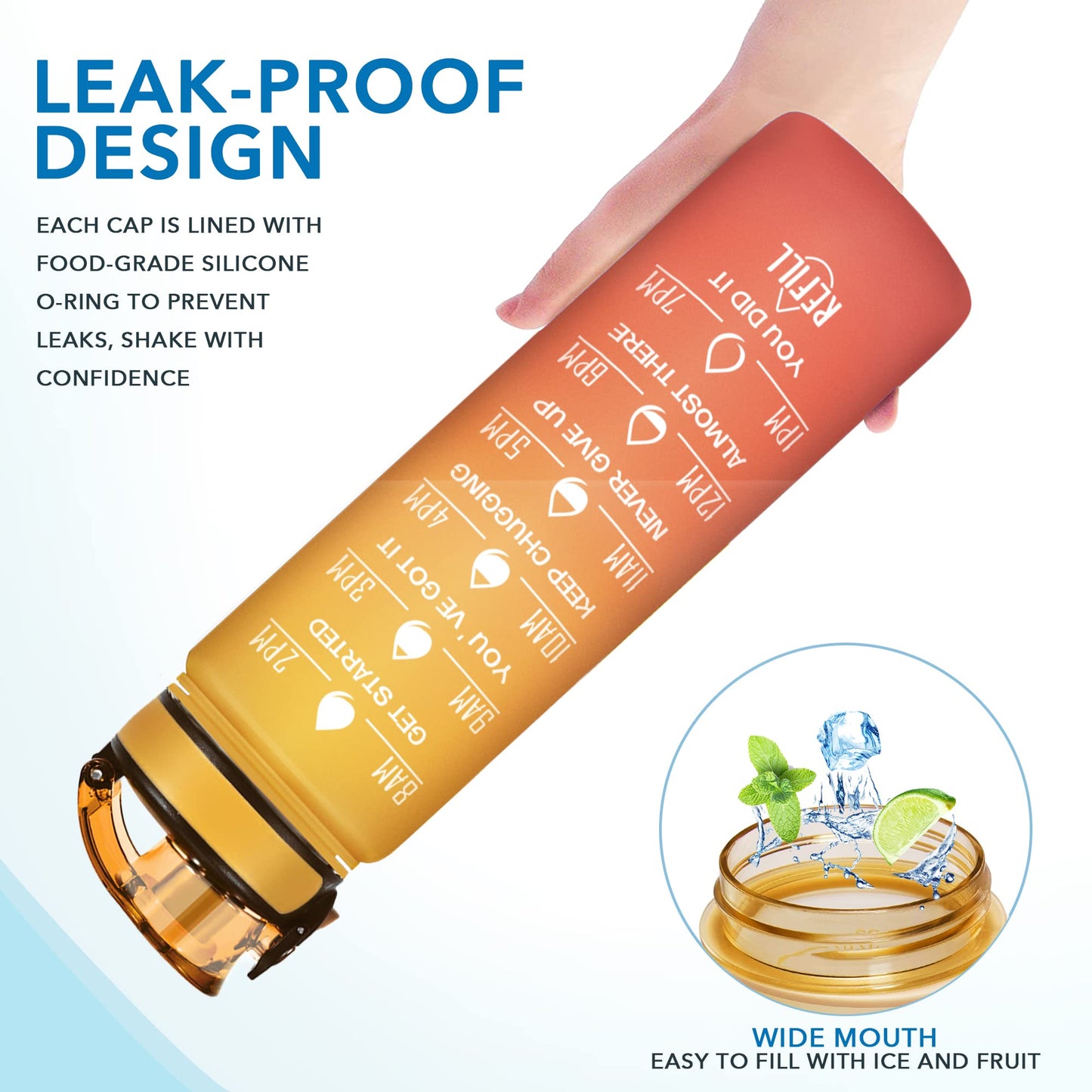 Enerbone 32 oz Water Bottle, Leakproof BPA & Toxic Free, Motivational Water Bottle with Times to Drink and Straw, Fitness Sports Water Bottle with Strap for Office, Gym, Outdoor Sports