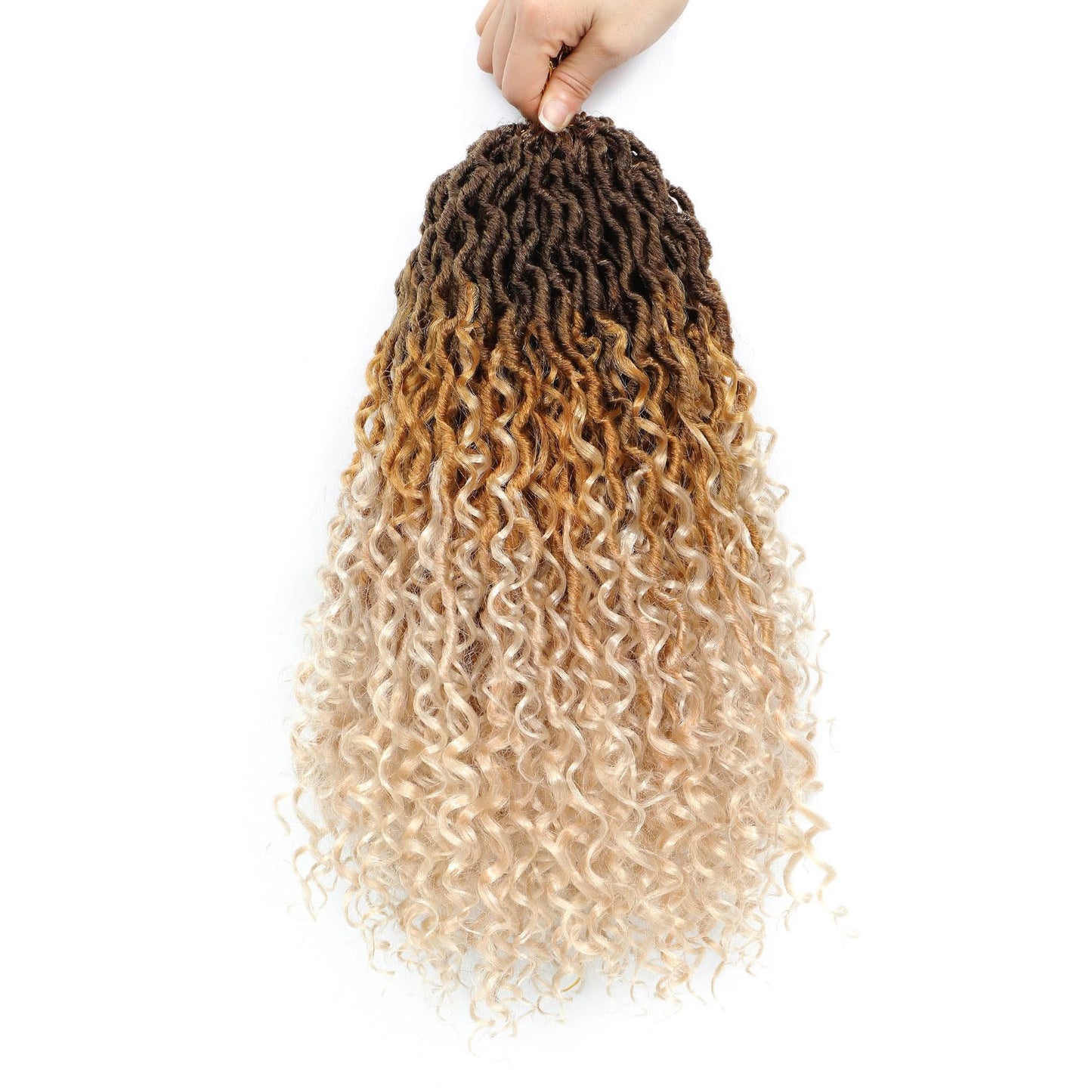 14 Inch 8 Packs Goddess Locs Crochet Hair Ombre Faux Locs Crochet Hair for Women Pre Looped Boho River Locs Crochet Hair with Curly Ends Synthetic (#4/27/613)