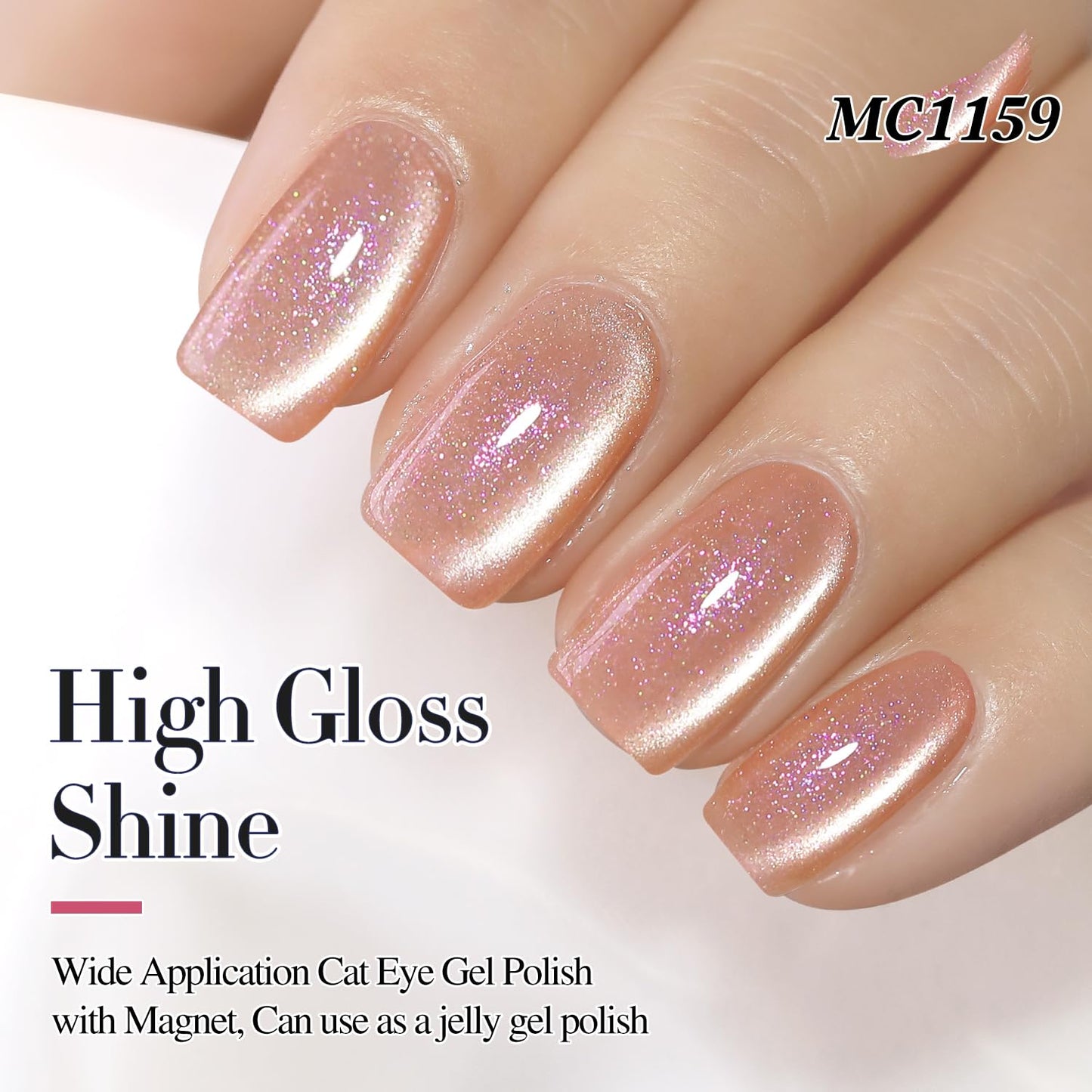Double Rhythm 0.5 Oz Cat Eye Gel Polish with Magnet Same Color Same Bottle Holographic Glitter Shimmer Translucent Color Salon Soak Off Magnetic Nail at Home (Nude Apricot-MC1159)