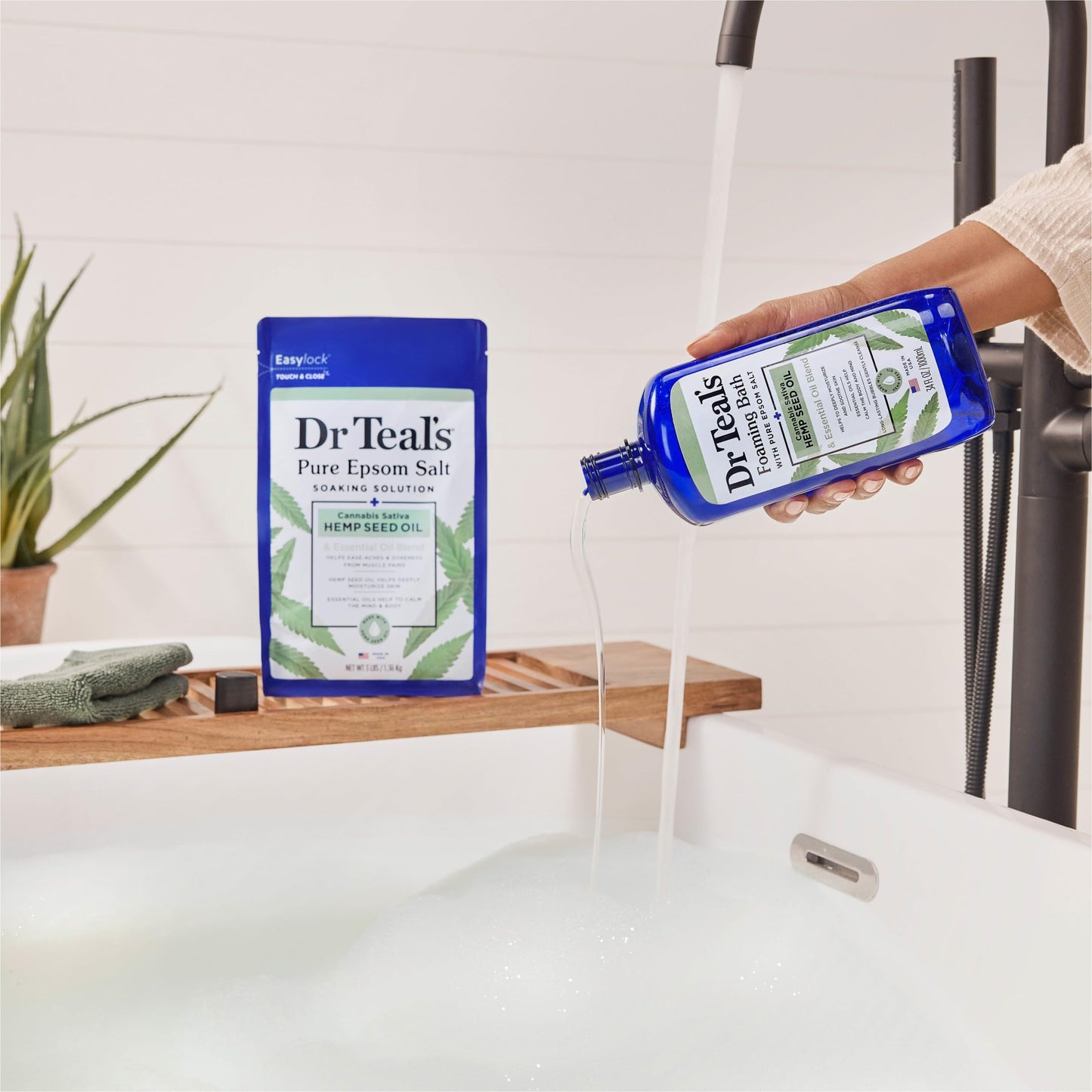 Dr Teal's Foaming Bath with Pure Epsom Salt, Cannabis Sativa Hemp Seed Oil, 34 fl oz (Pack of 2)