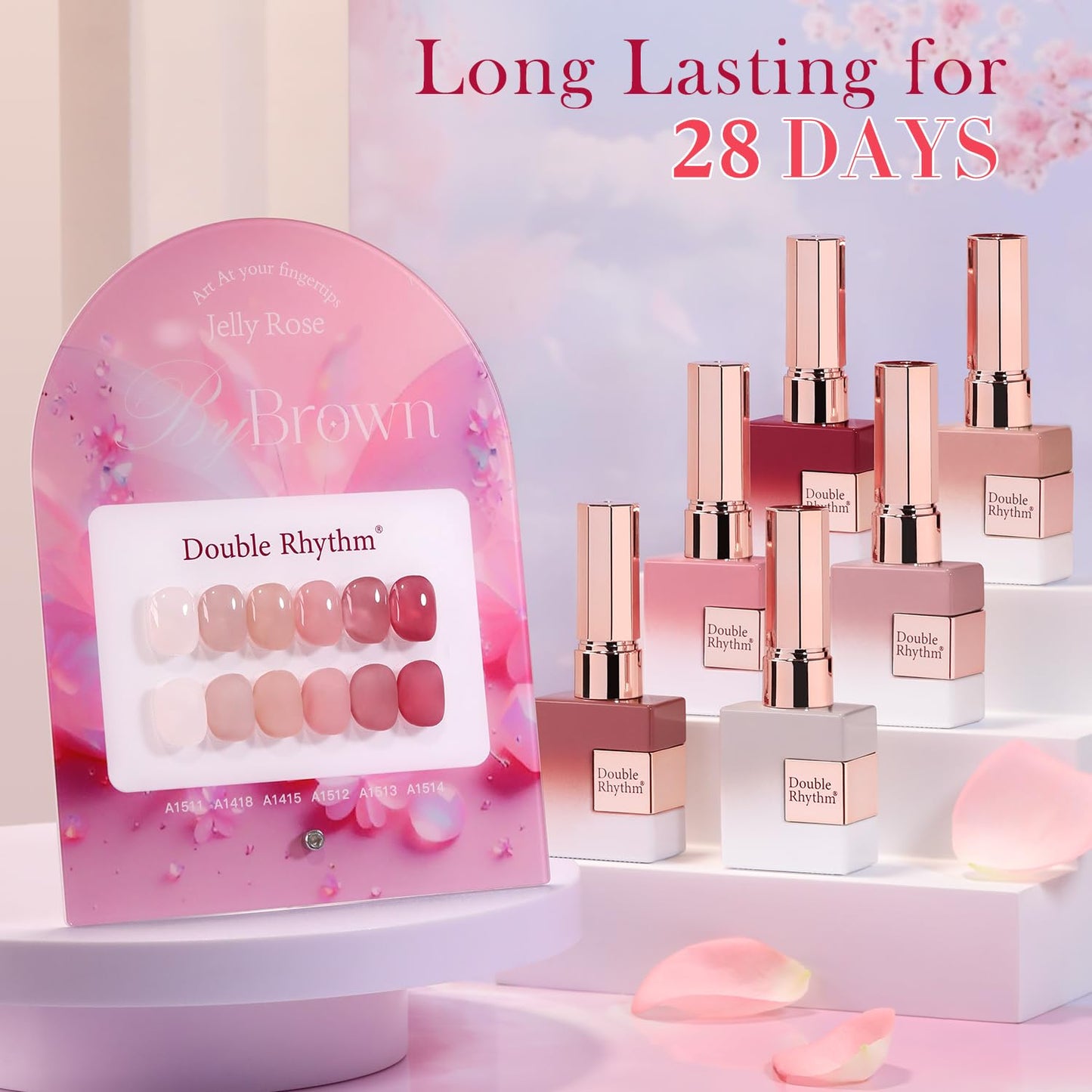 Double Rhythm 6 Pcs 15 ML Gel Polish Set Same Color Same Bottle Soak Off Gel Polish Kit Nail Art Manicure Salon DIY at Home for Women (Jelly Translucent Rose Pink Burgundy Red-T6-2)