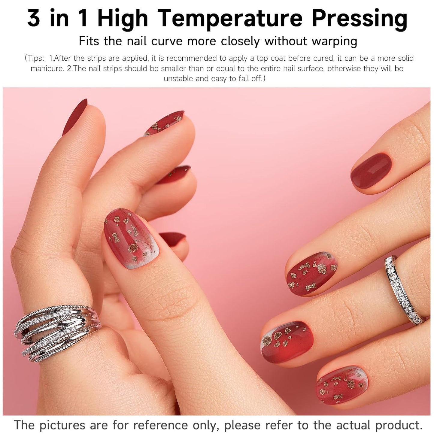 DUKASOU Semi Cured Gel Nail Strips for Christmas, 28 pcs Gel Nail Strips Work with Any UV Lamp, Long Lasting Gel Nail Stickers Full Nail Wraps, Salon Quality, Easy to Apply (China red)