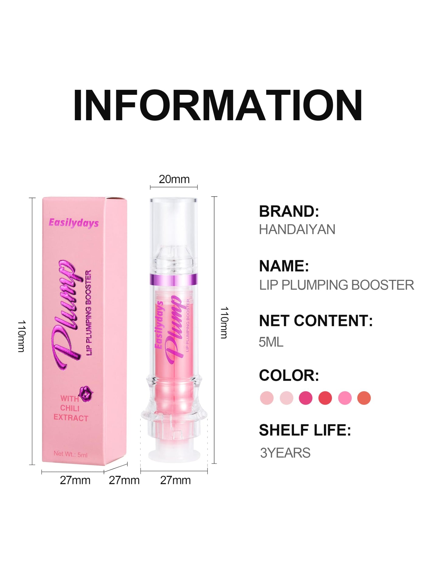 Easilydays 3 Colors Lifter Gloss, Spicy Lip Plumping Booster Lip Glossy Lipstick, Hydrating, Volumizes, High-Shine, Fuller Mirror Lip Glaze, Plump &Pout Lip Plumper for Women Girls, Set #04,05,06