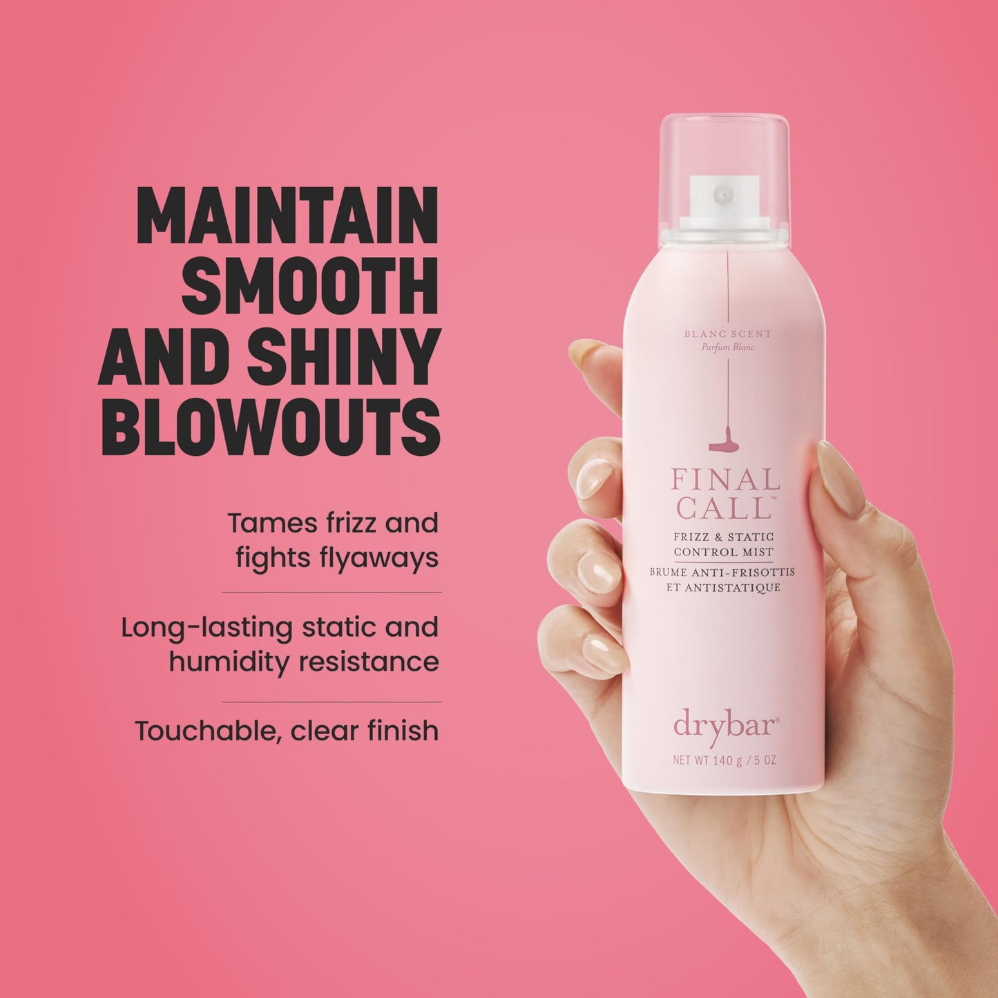 Drybar Final Call Frizz & Static Control Mist Blanc Scent - Full Size | Fights Frizz, Tames Flyaways to Maintain Smooth and Shiny Blowouts, 24 Hour Frizz Control & 72 Hour Static Control