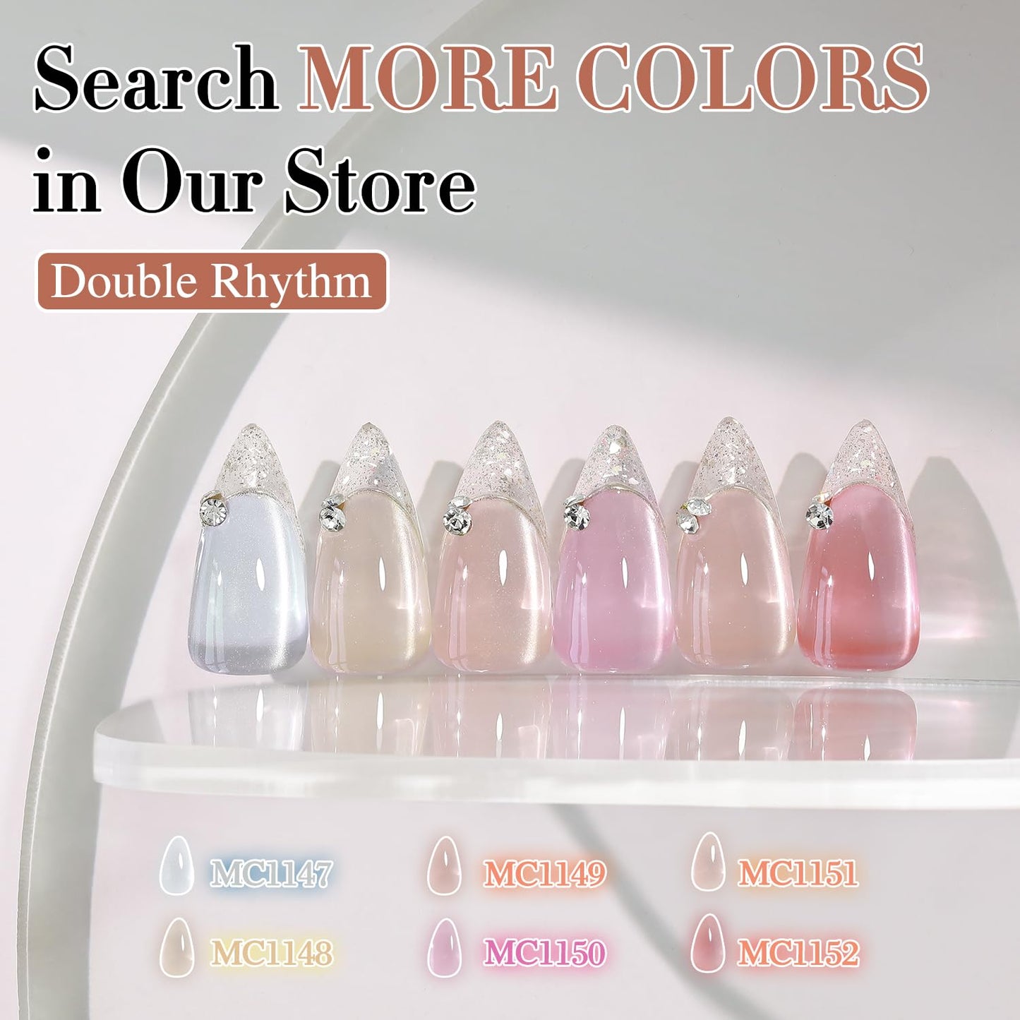 Double Rhythm 15ML Glass Cat Eye Gel Polish with Magnet Same Color Same Bottle Holographic Glitter Shimmer Salon Soak Off Magnetic Nail at Home (Peach Pink-MC1149)