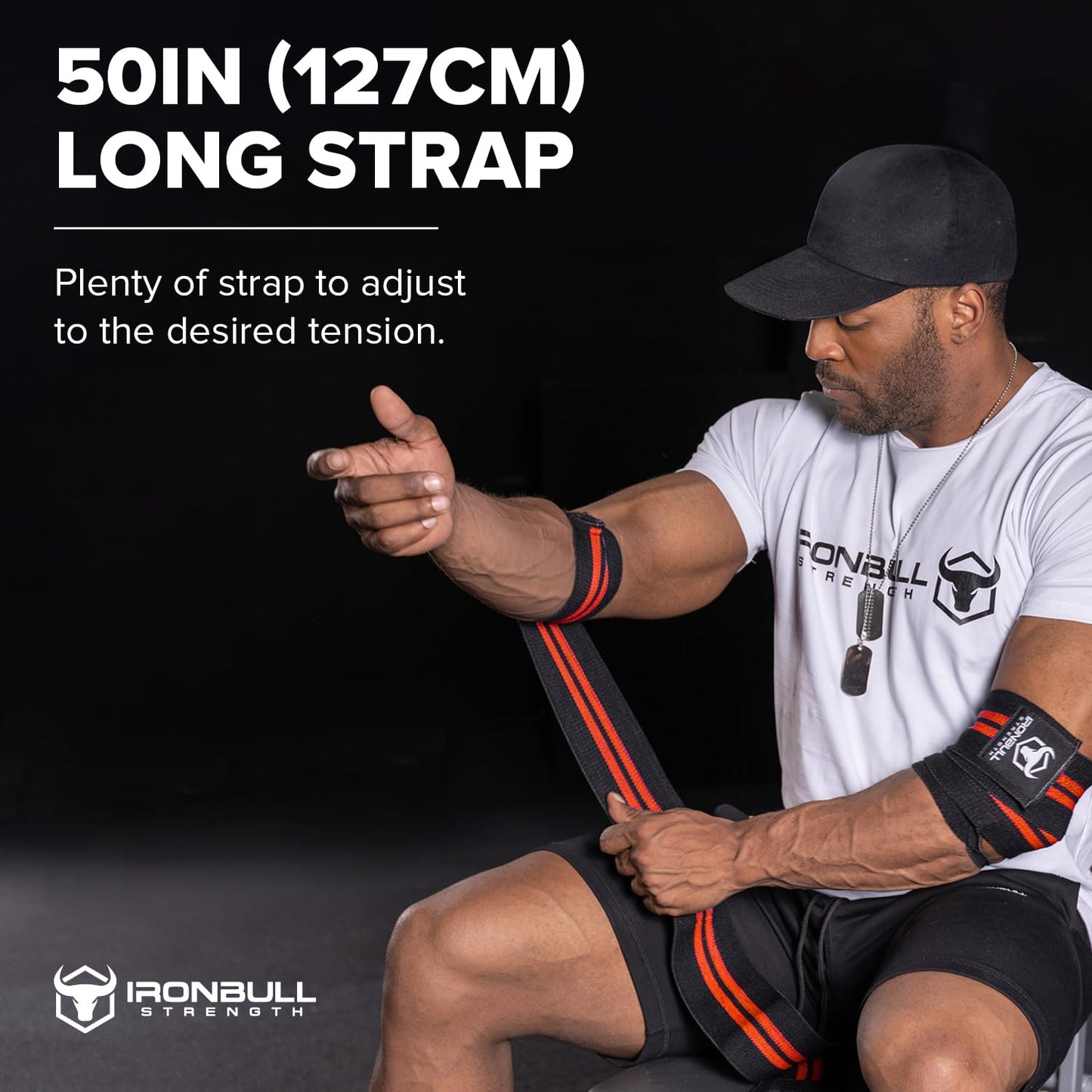Elbow Wraps for Weightlifting (1 Pair) - 50" Elastic Elbow Braces for Weight Lifting - Elbow Support for Bench Press, Powerlifting, Fitness, & Gym Workout - Gym Elbow Straps Weightlifting (Black/Red)