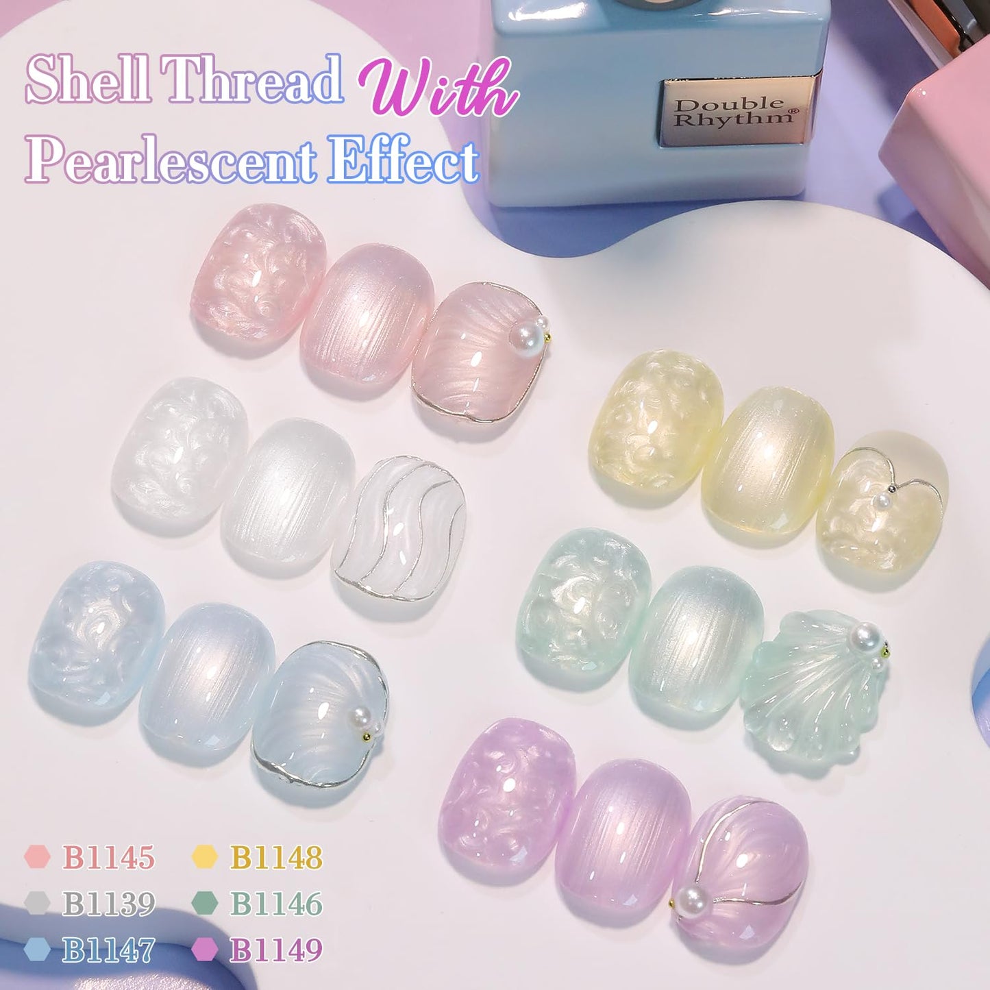 Double Rhythm 6 Pcs 15 ML Gel Polish Set Same Color Same Bottle Soak Off Gel Polish Kit Nail Art Manicure Salon DIY at Home for Women (Pearl Pink White Green Blue Purple-T6-21)