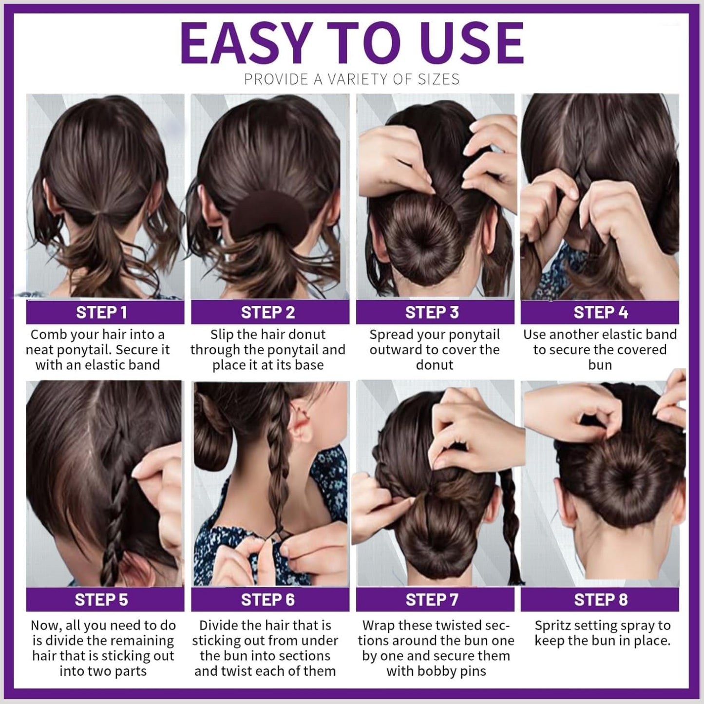 Donut Hair Bun Maker - 4pcs Hair Bun Maker for Kids Easy Ballet and Sock Buns 20pcs Bobby Pins Black