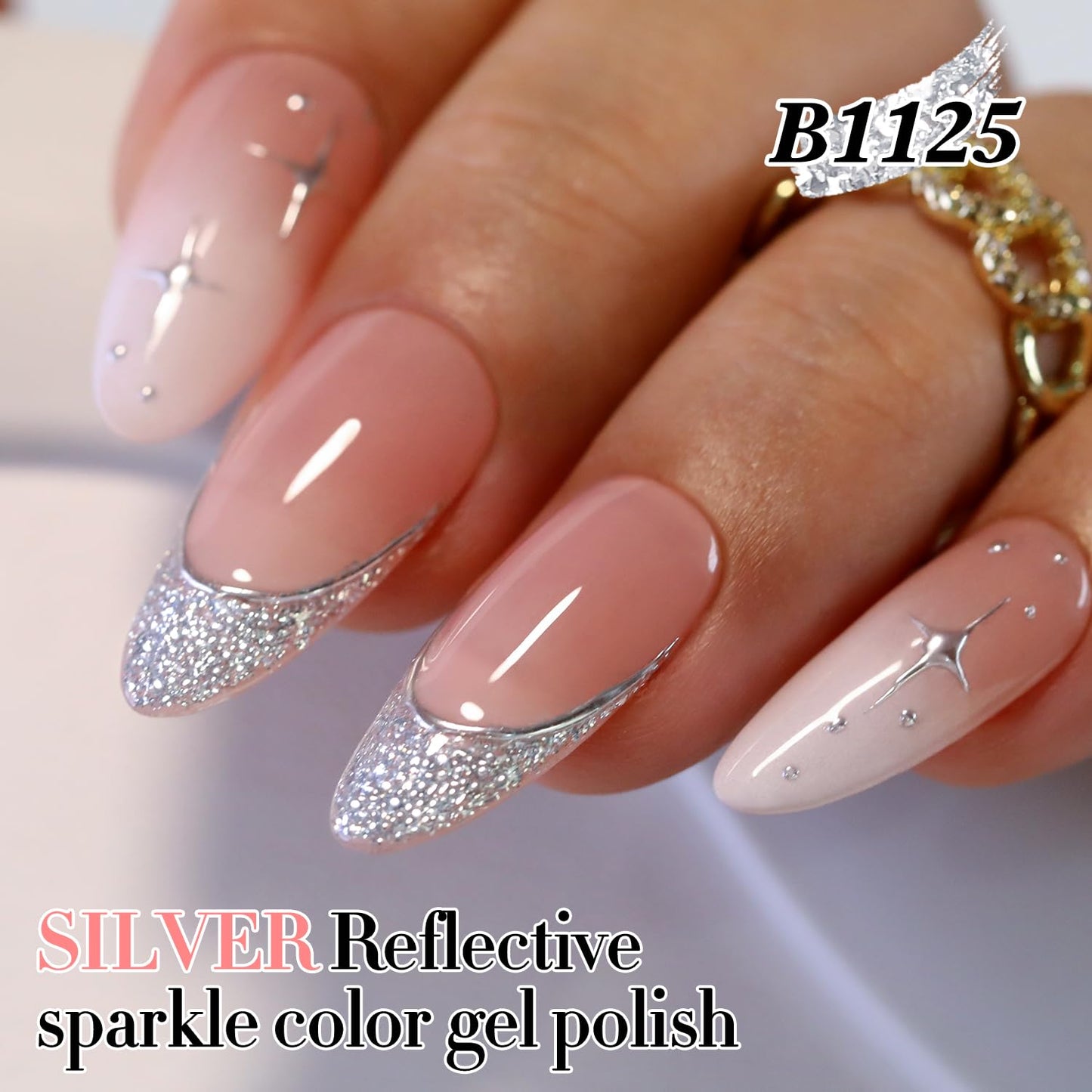 Double Rhythm 15ML Silver Glitter Gel Polish Color Reflective Sparkle Soak Off Nail Polish Manicure Salon DIY at Home (Silver-B1125)