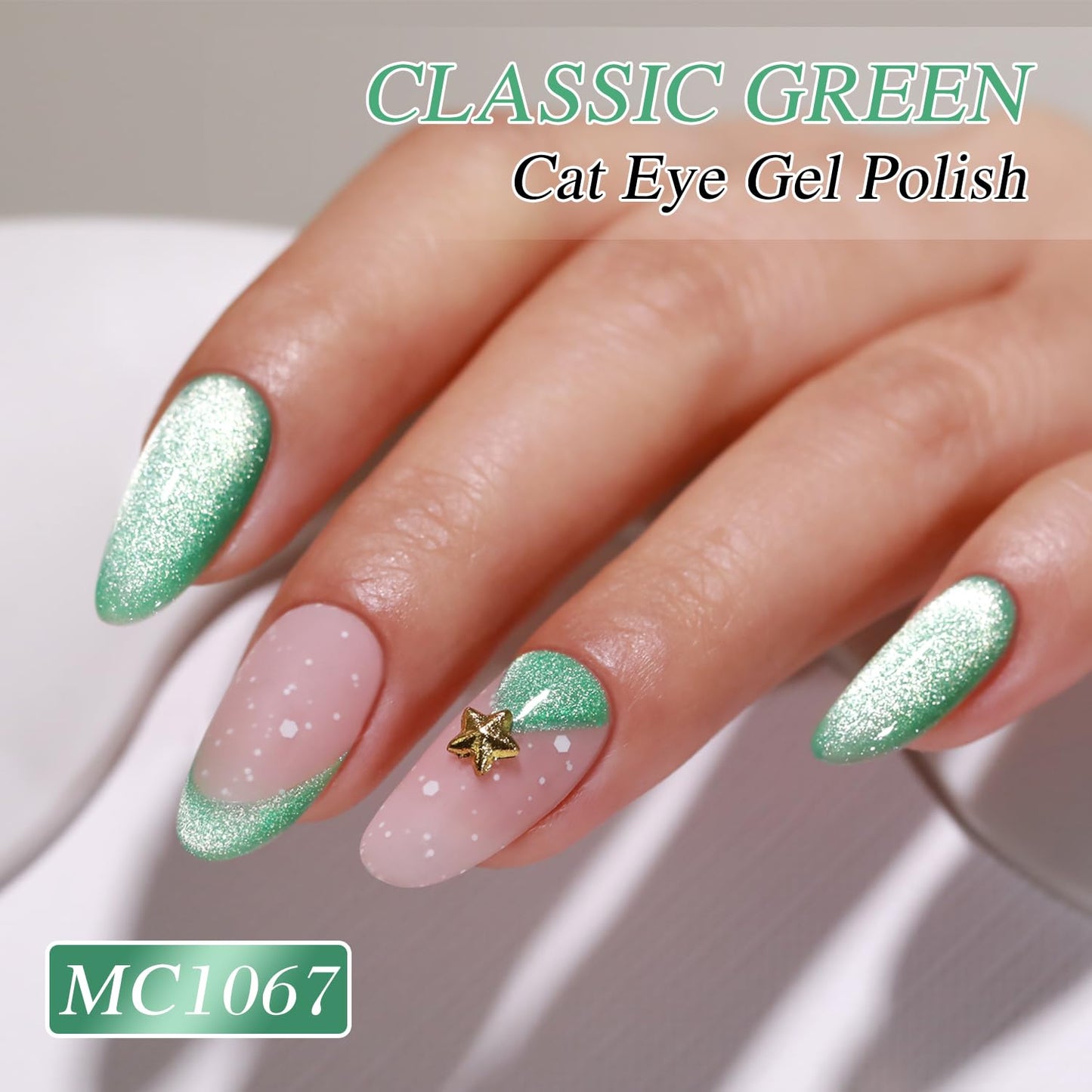 Double Rhythm Jelly Glass Cat Eye Gel Polish with Magnet 15ML Holographic Glitter Shimmer Translucent Sheer Color Magnetic Nail Polish Salon DIY at Home (Spring Green-MC1067)