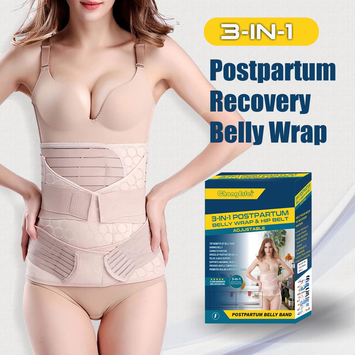 3 in 1 Postpartum Belly Band - Postpartum Belly Support Recovery Wrap, After Birth Brace, Slimming Girdles, Body Shaper Waist Shapewear, Post Surgery Pregnancy Belly Support Band (XXL, Beige)