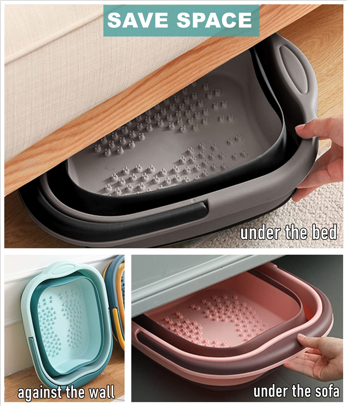 DoroSun Collapsible Foot Tub Feet Soaking Spa Bath with Massager Acupoints for Circulation, Plastic Inflatable Feet Soak Basin Foldable Foot Soaker Bucket Footbath Bowl Tools for Men Adults, Black