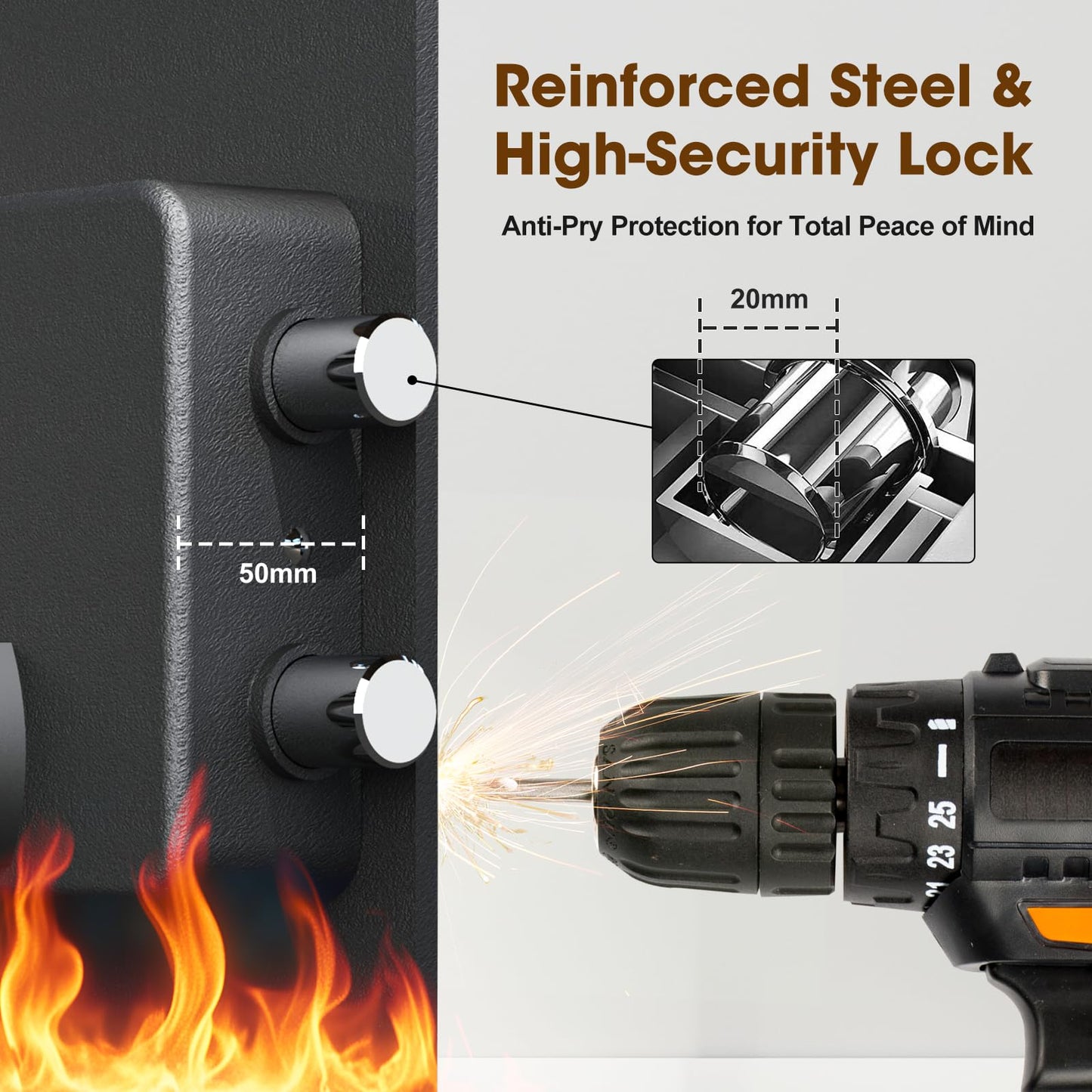 2.3 Cu.Ft. Home Safe Box with Gun Rack, Fireproof Waterproof Security Safes with Fireproof Bag, Dual Code, Adjustable Shelf, Anti-Scratch Mat & Mounting Kit, Large Safe for Pistols & Valuables