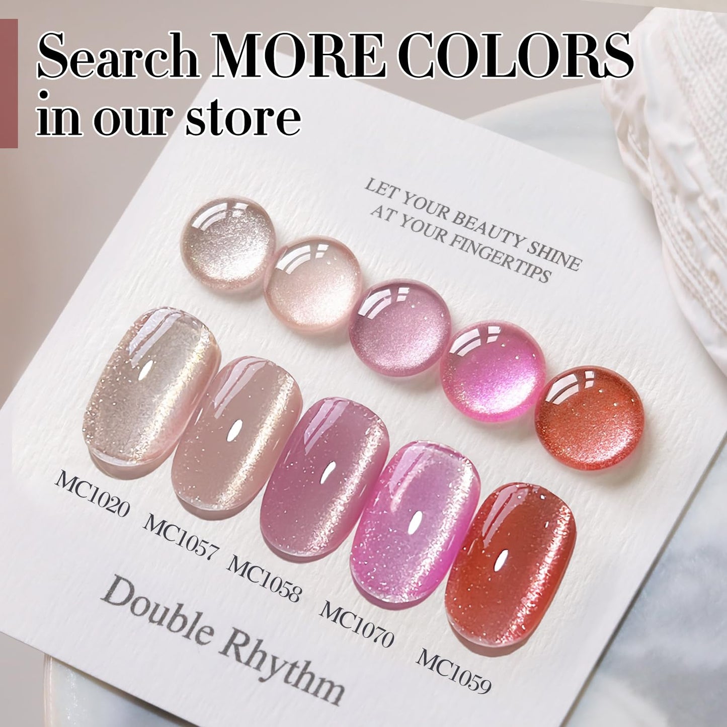 Double Rhythm 0.5 OZ Cat Eye Gel Polish with Magnet 15ML Holographic Glitter Shimmer Translucent Jelly Color Magnetic Polish Salon DIY at Home (MC1020)