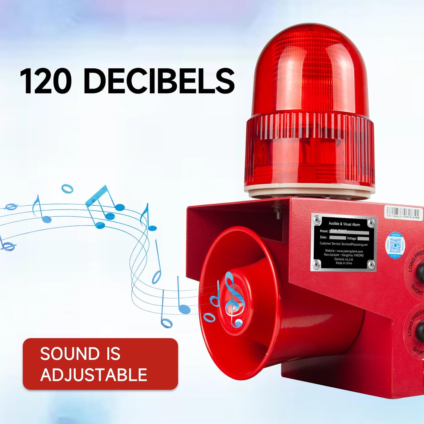 EOKHEOY Alarm Siren with Strobe Light 120dB Sound 25W Outdoor Waterproof Emergency Security Siren with Adjustable Volume Tone (with Plug) AC110V-120V
