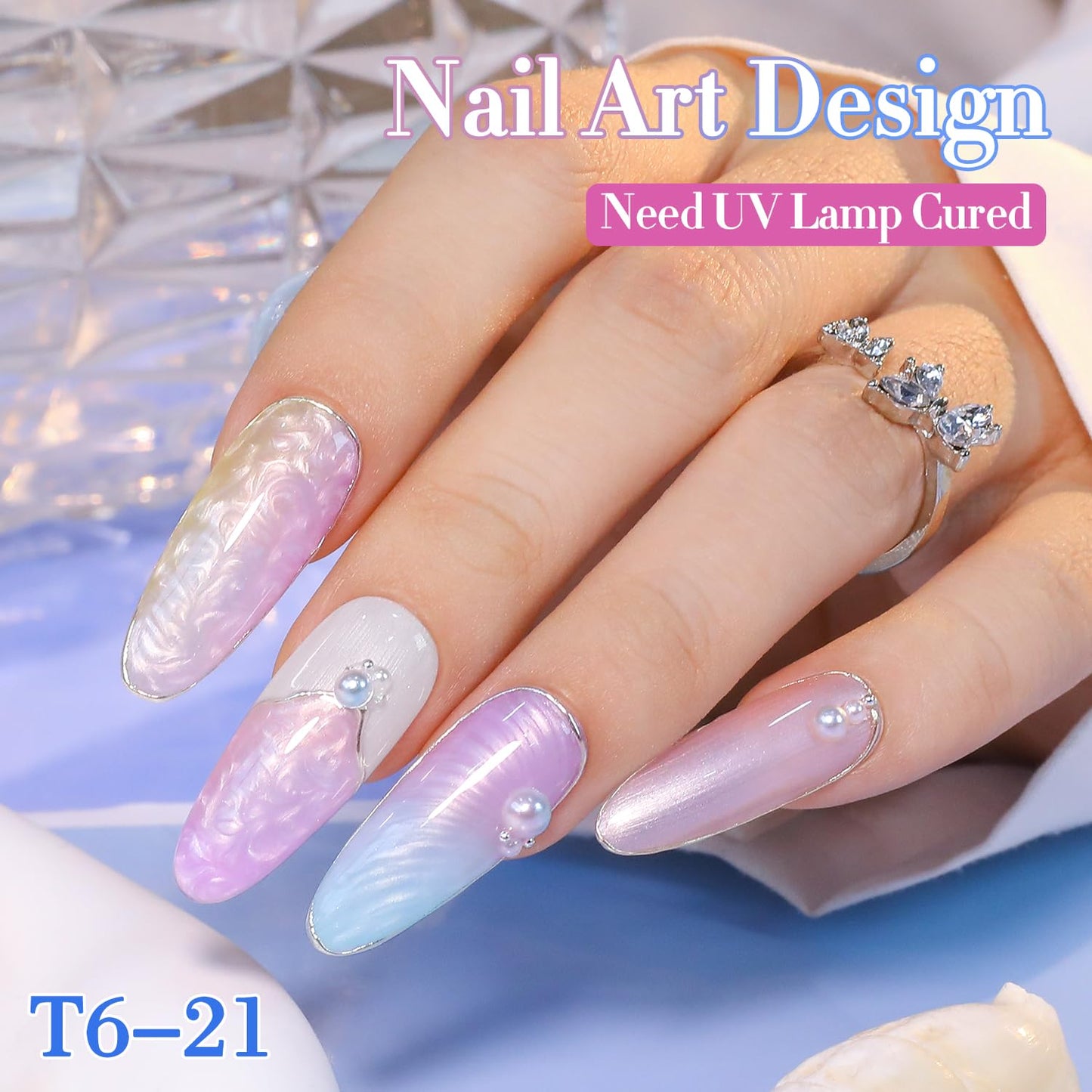 Double Rhythm 6 Pcs 15 ML Gel Polish Set Same Color Same Bottle Soak Off Gel Polish Kit Nail Art Manicure Salon DIY at Home for Women (Pearl Pink White Green Blue Purple-T6-21)