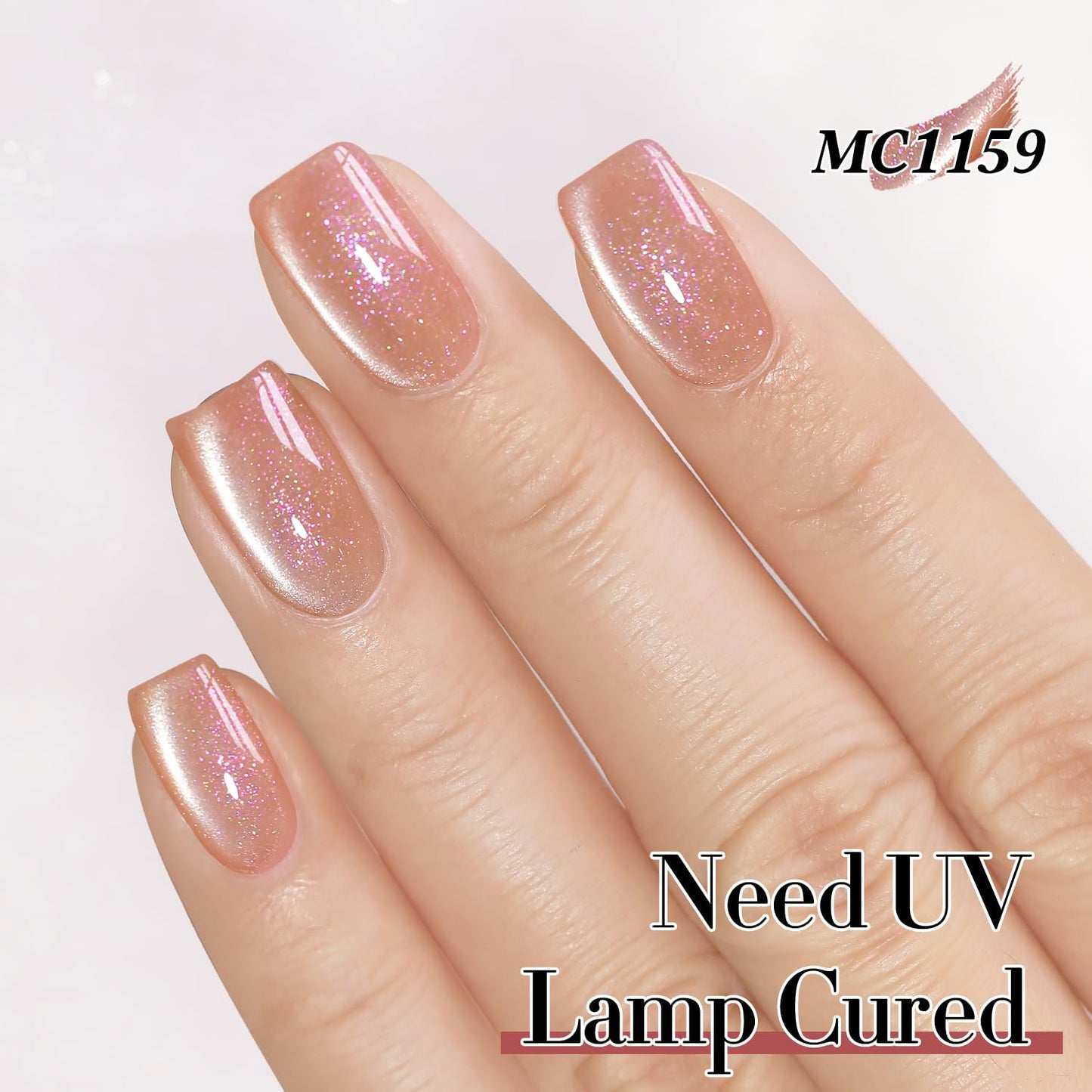 Double Rhythm 0.5 Oz Cat Eye Gel Polish with Magnet Same Color Same Bottle Holographic Glitter Shimmer Translucent Color Salon Soak Off Magnetic Nail at Home (Nude Apricot-MC1159)