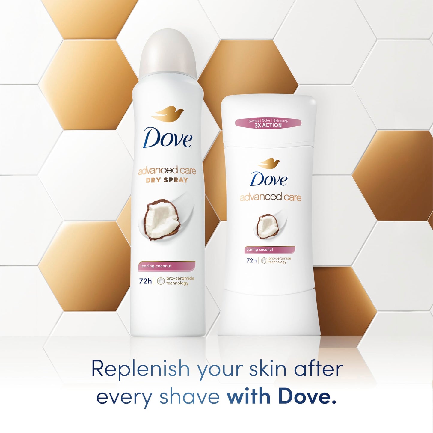 Dove Advanced Care Antiperspirant Deodorant Stick Caring Coconut for Helping Repair Skin Barrier After Shaving, with 72-Hour Sweat & Odor Protection, 2.6 oz