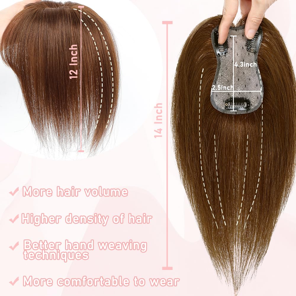 EROADE Toppers for Women Real Human Hair, 3D Human Hair Toppers for Women with Thinning Hair 165% Density Middle Part Clip in Bangs Toppers Hair Pieces