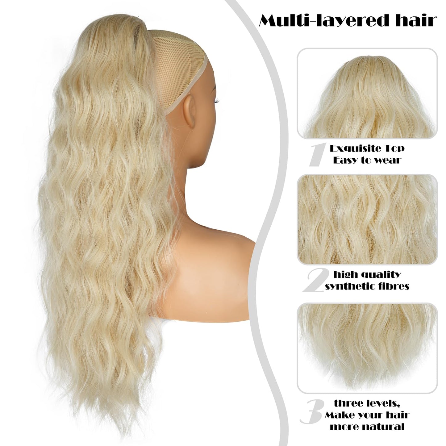 Drawstring Ponytail for Women, 26 inch Blonde Ponytail Extension, Synthetic Pony Tails Hair Extensions, Natural Clip in Ponytail Hair Extensions for Daily Use (Platinum Blonde with Golden Blonde)