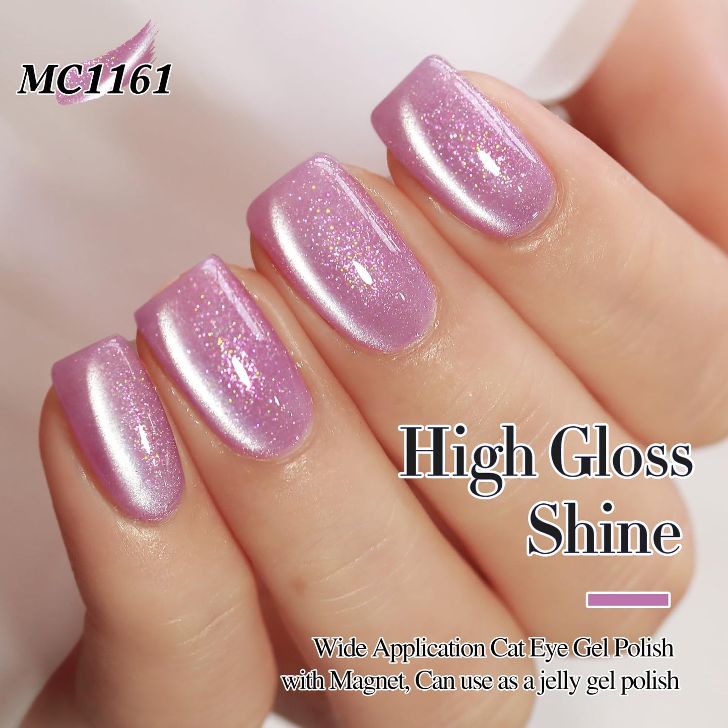 Double Rhythm 0.5 Oz Cat Eye Gel Polish with Magnet Same Color Same Bottle Holographic Glitter Shimmer Translucent Color Salon Soak Off Magnetic Nail at Home (Mauve Purple-MC1161)