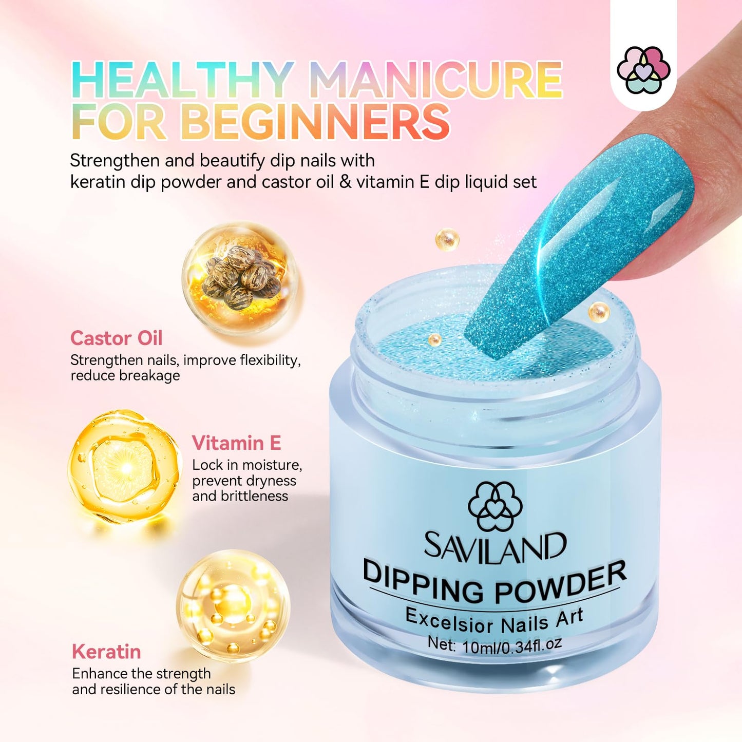 SAVILAND Dip Powder Nail Kit: 20 Colors Summer Neon Keratin Dipping Powder Vitamin E 4 Pcs Nail Dip Liquid Set Base Top Activator Brush Savor for Beginner DIY Home Women Gift