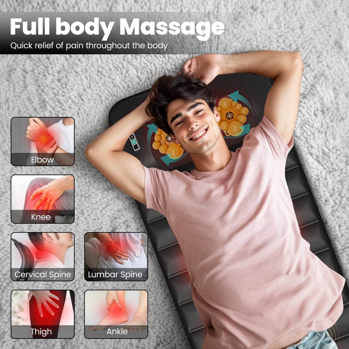 DOPICT Massage Mat, Detachable Neck Massager, Full Body Vibration Heating, Massage Pad with 10 Vibrating Motors and 9 Speed Settings for Home Office Use, Black
