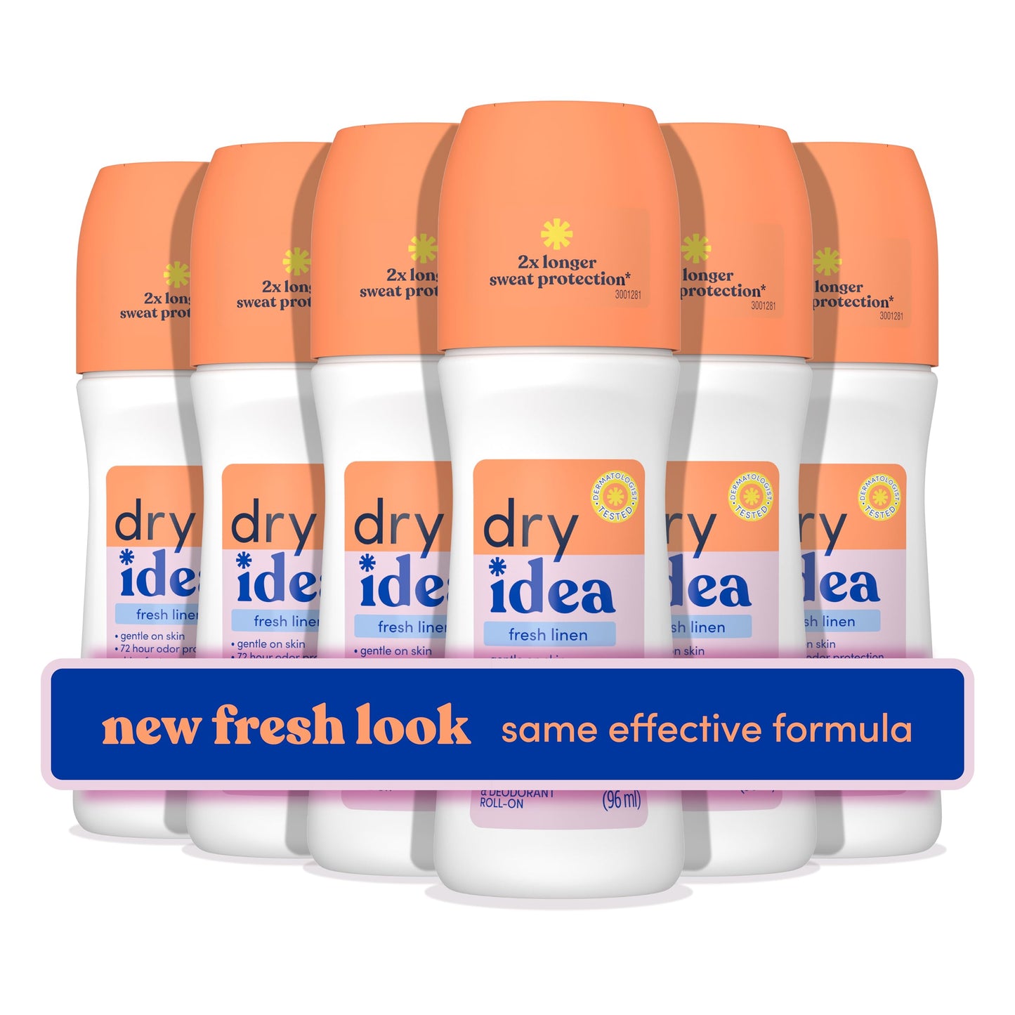Dry Idea Roll-On Deodorant & Antiperspirant | 2X Longer Sweat Protection | 72-Hour Odor Protection | Gentle on Skin | Fresh Linen Scent, 3.25 oz. (6 count)