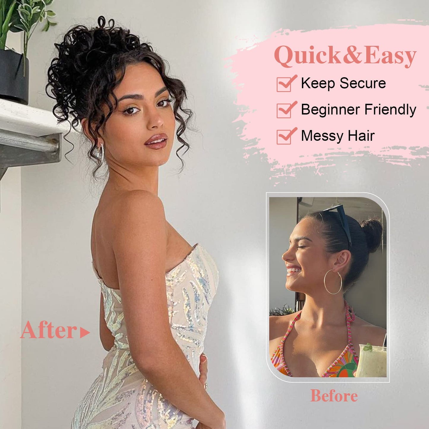 DOROJJ Curly Hair Buns for Women Drawstring Curly Ponytail for Black Women Messy Curly Bun Hair pieces Ponytail Short Messy Curly Bun Hair pieces for Women Daily Use(Chestnut Brown)