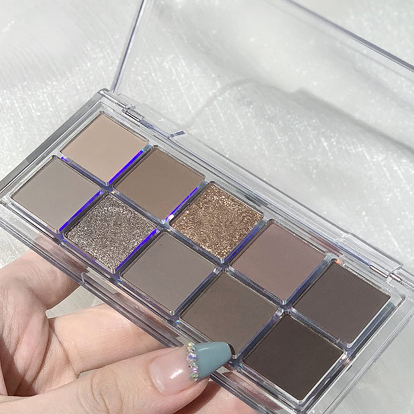 Erinde 10 Color Eyeshadow Palette Makeup - Matte Shimmer Glitter Eye Shadow, Ultra-Blendable, High Pigmented, Naturing-Looking, Neutral Nude Eyeshadow Palette with Professional Brush, Fog Gray