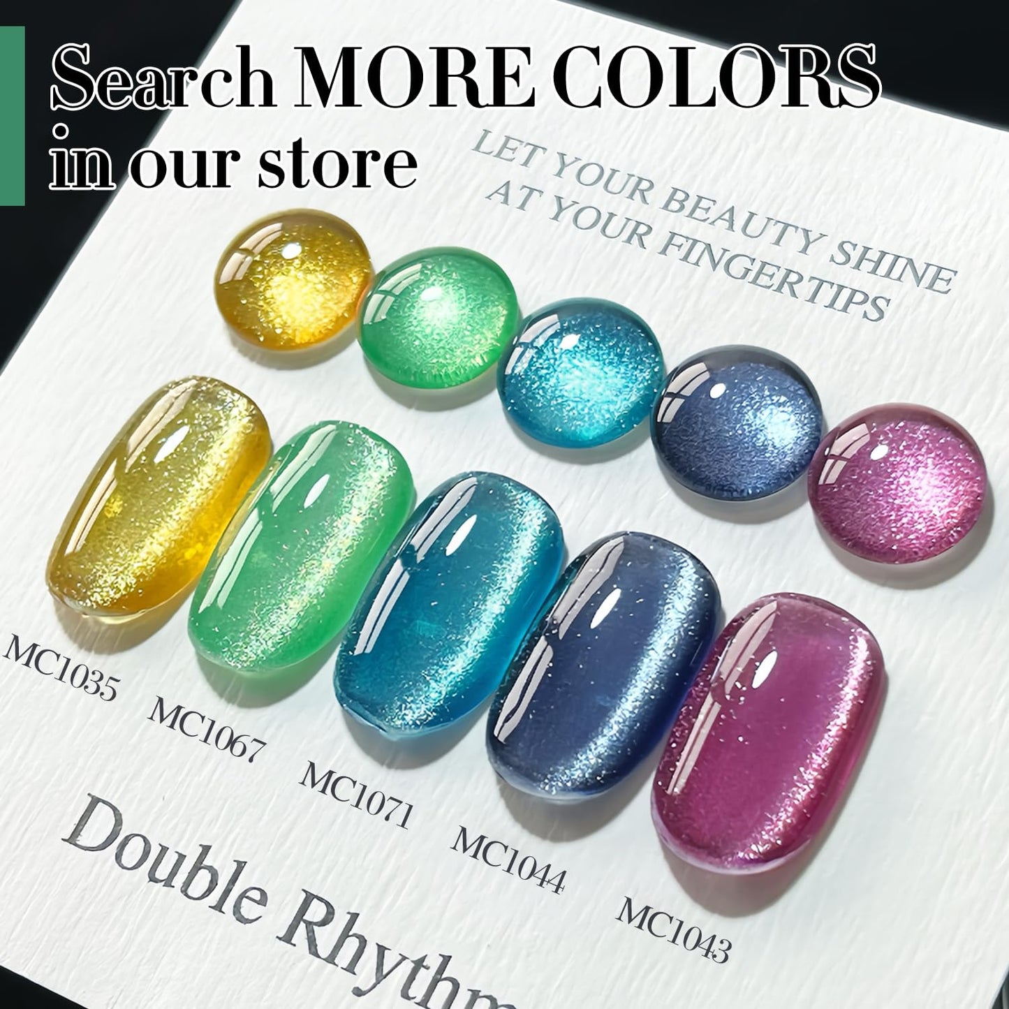 Double Rhythm Jelly Glass Cat Eye Gel Polish with Magnet 15ML Holographic Glitter Shimmer Translucent Sheer Color Magnetic Nail Polish Salon DIY at Home (Spring Green-MC1067)