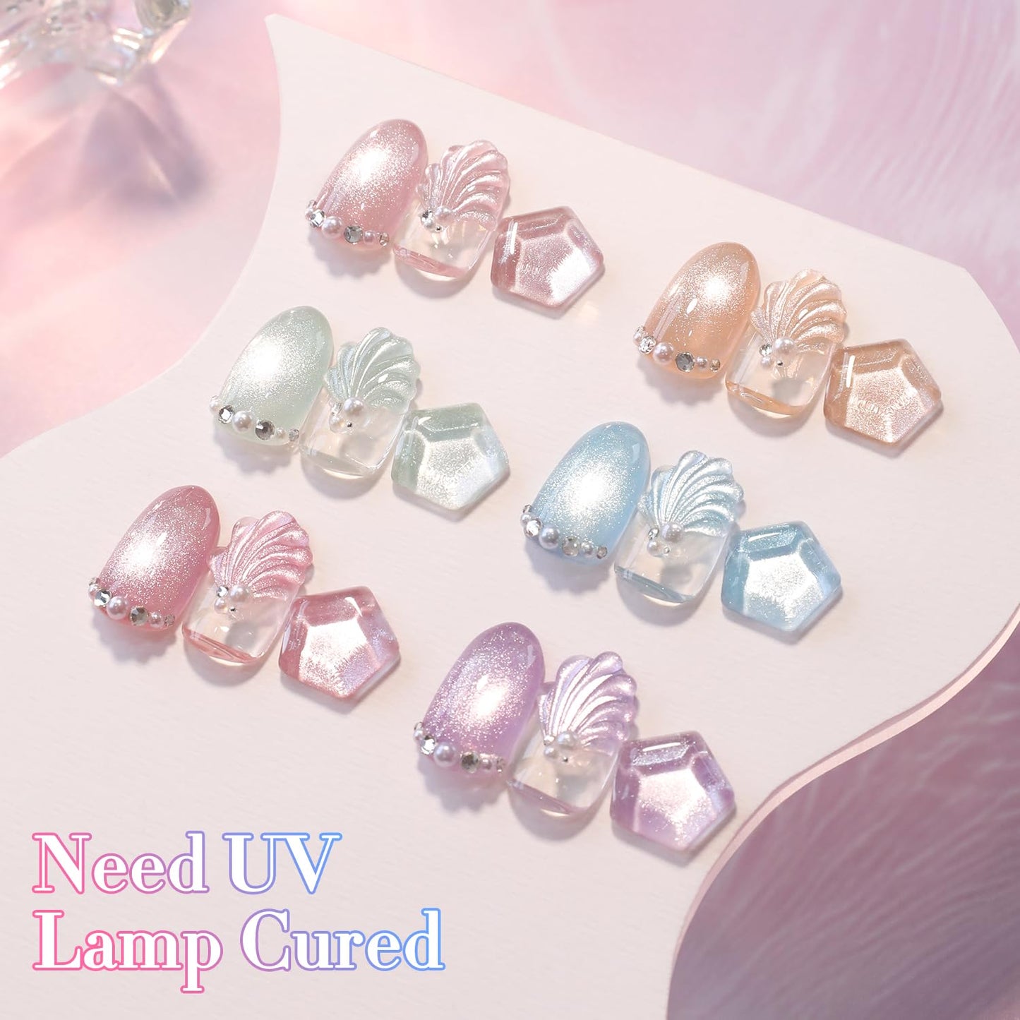 Double Rhythm Cat Eye Gel Nail Polish Set of 6 Same Color Same Bottle 0.5 Oz Shimmer Glitter with Magnet Holographic Reflective Magnetic UV Nail Polish Kit at Home (Silver Nude Pink Blue Purple-T6-28)
