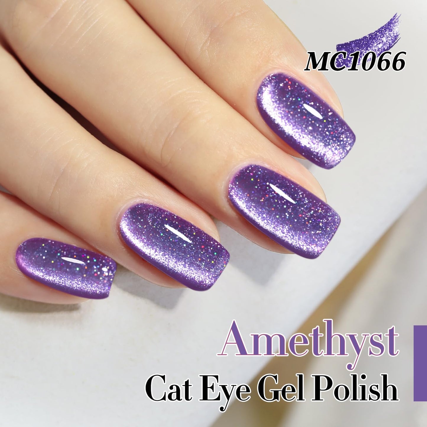 Double Rhythm Jelly Glass Cat Eye Gel Polish with Magnet 15ML Holographic Glitter Shimmer Translucent Sheer Color Magnetic Nail Polish Salon DIY at Home (Dark Purple-MC1066)