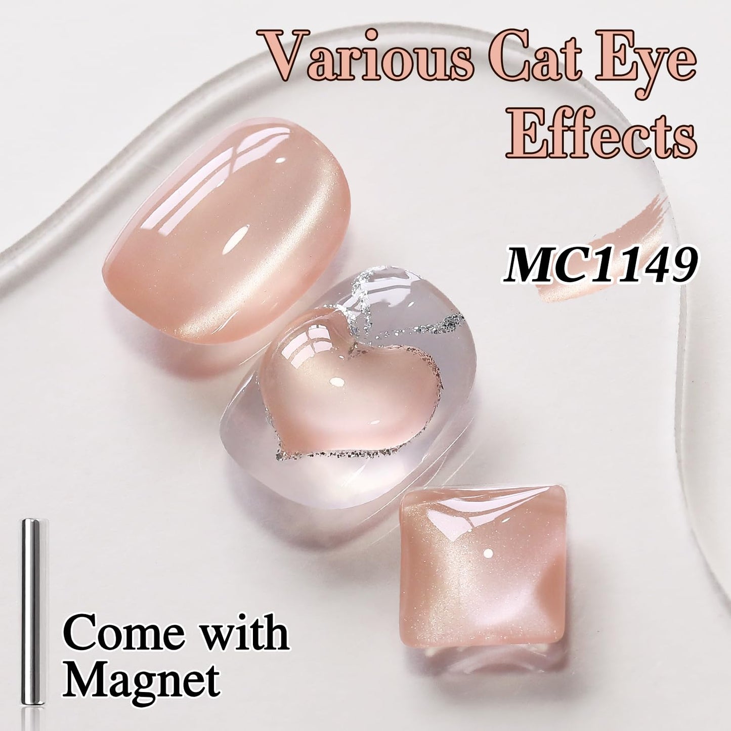 Double Rhythm 15ML Glass Cat Eye Gel Polish with Magnet Same Color Same Bottle Holographic Glitter Shimmer Salon Soak Off Magnetic Nail at Home (Peach Pink-MC1149)