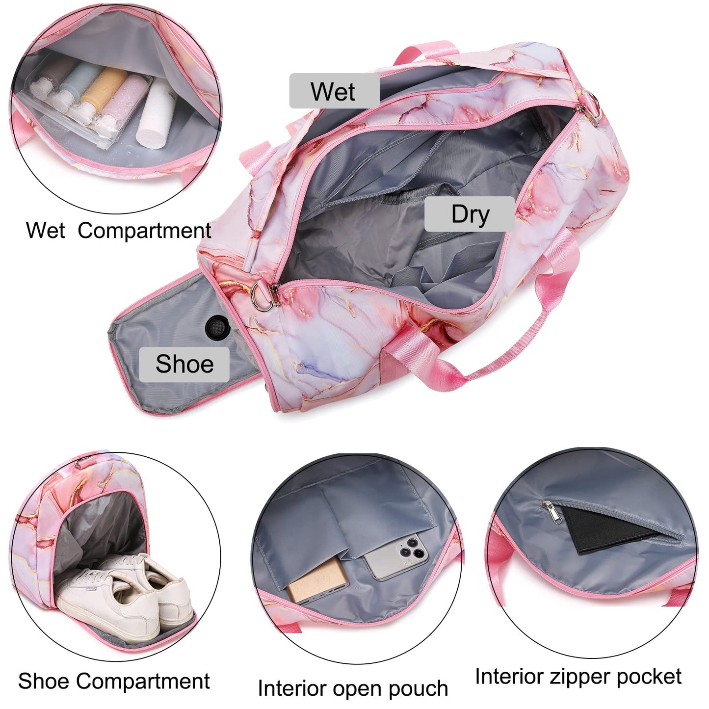 Duffle Bag for Girls Dance Bag Ballet Bag for Girls Travel Overnight Bag Girls Sports Gym Bag with Separate Dry Wet Pocket and Shoes Compartment