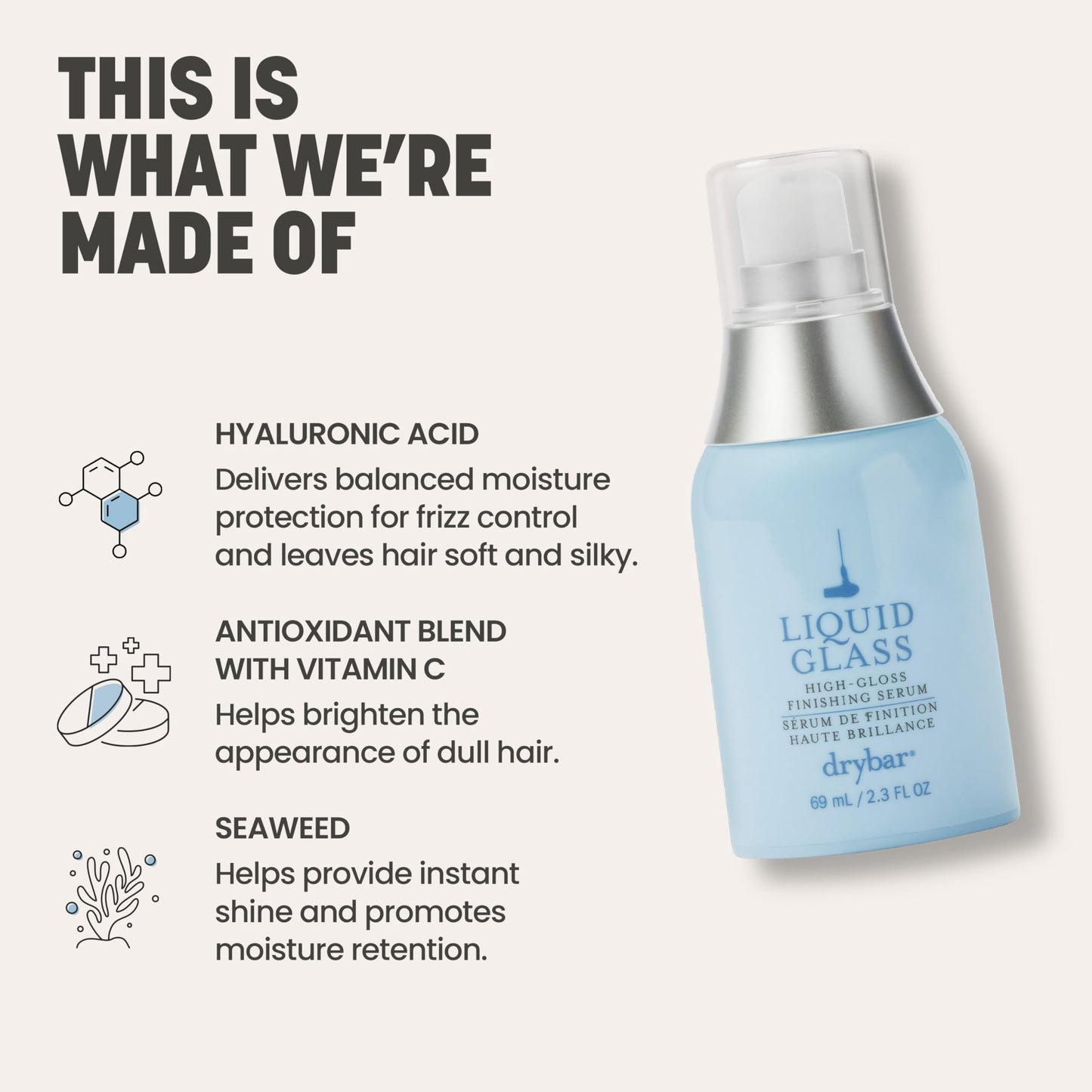Drybar Liquid Glass High-Gloss Finishing Serum | Use Post-Blowout to Reduces Frizz, Tames Flyaways, and Provides Weightless Hydration to Hair while Adding Shine, Vegan & Cruelty-Free