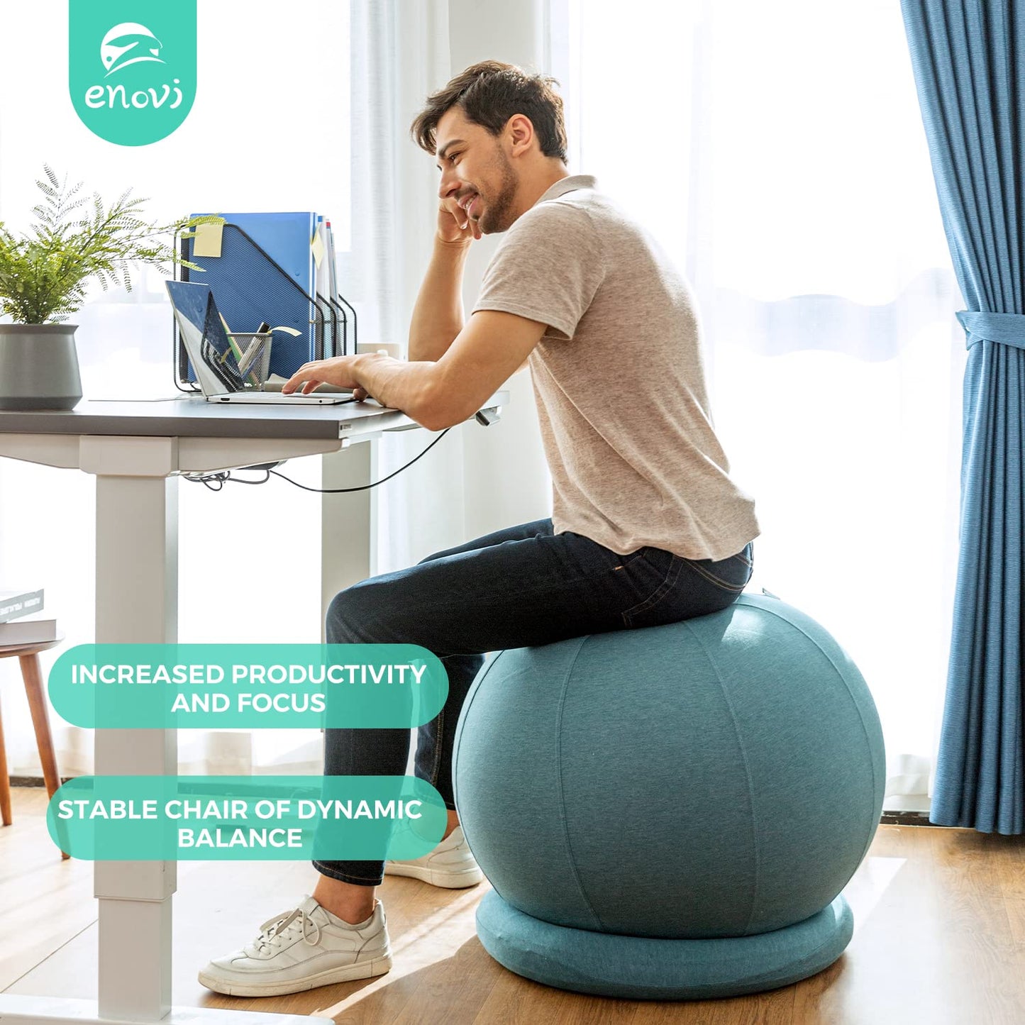 ENOVI ProBalanceΩ Ball Chair, Yoga Ball Chair Exercise Ball Chair with Slipcover and Base for Home Office Desk, Birthing & Pregnancy, 75cm, CR