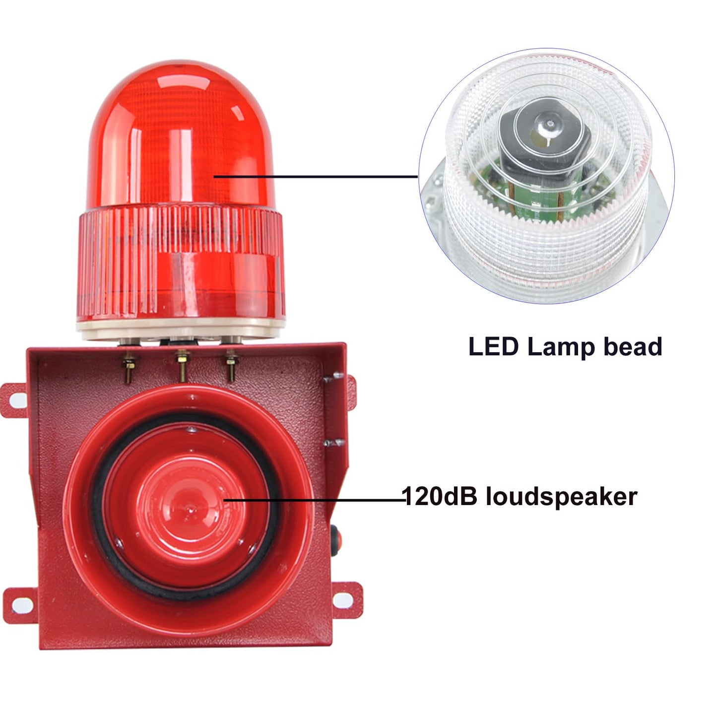 EOKHEOY Alarm Siren with Strobe Light 120dB Sound 25W Outdoor Waterproof Emergency Security Siren with Adjustable Volume Tone (with Plug) AC110V-120V