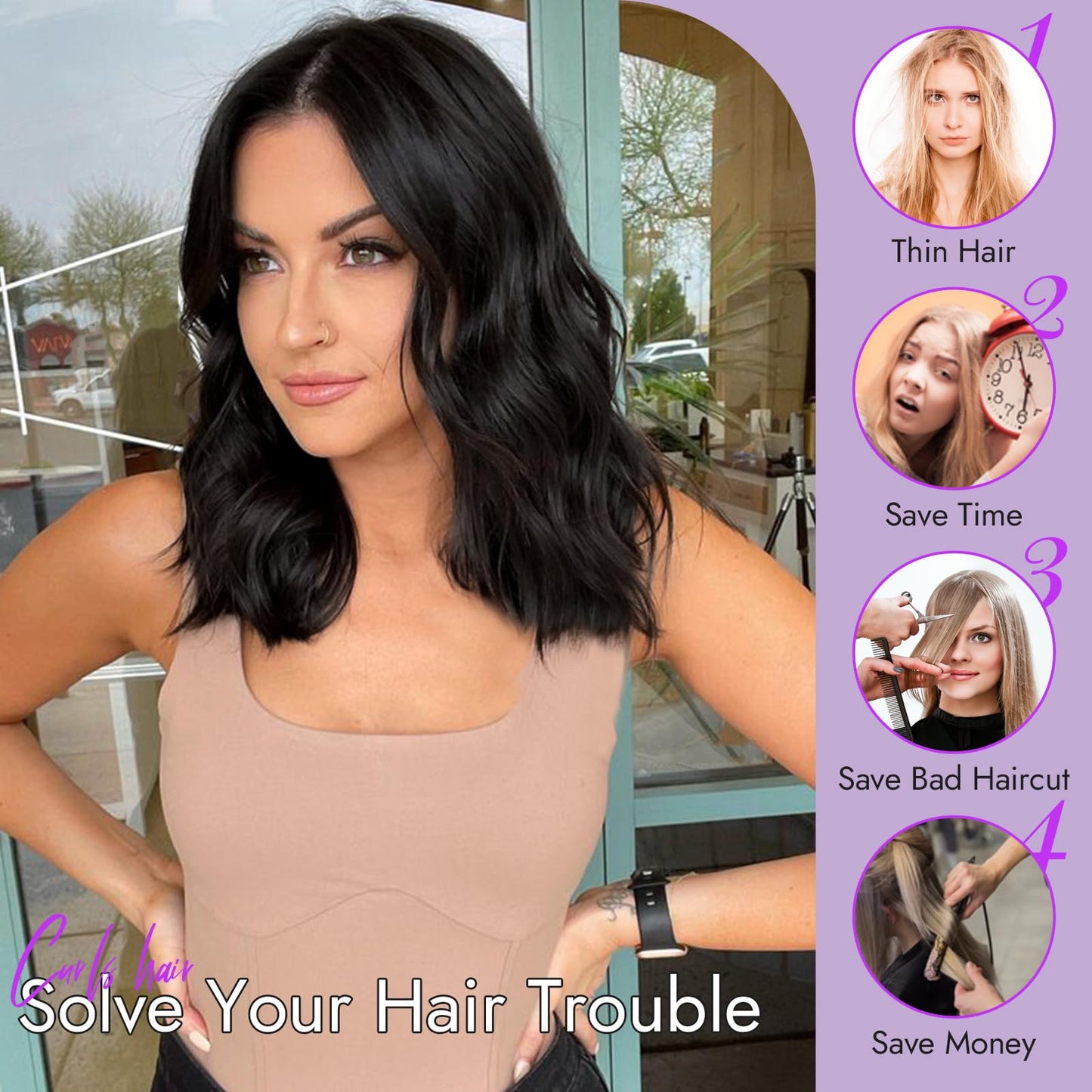 Eawwii Dark Brown Short Wavy Wig for Women Lace Hairline Bob Style Synthetic Heat Resistant - Natural Appearance for Everyday Hairstyle 14 Inch