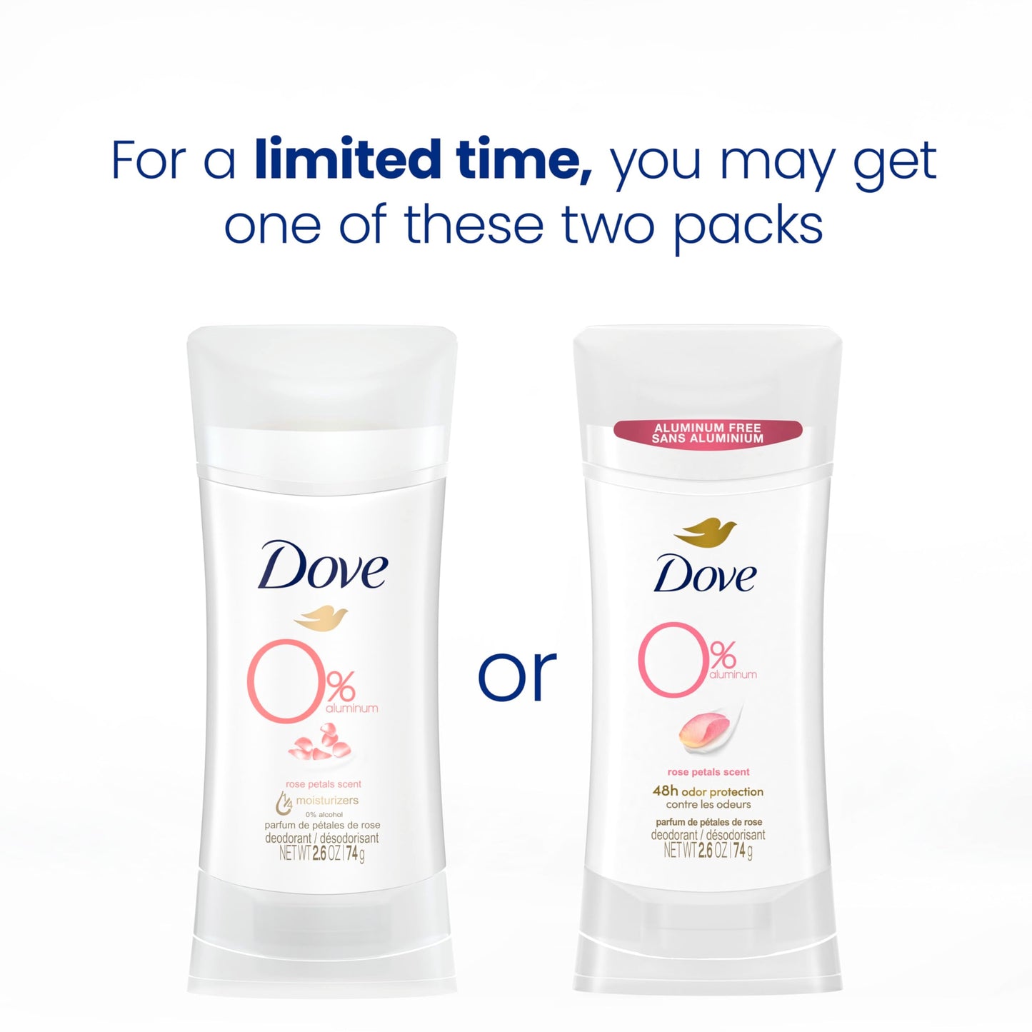 Dove 0% Aluminum Deodorant Stick Rose Petals 3 Count Non-irritating Deodorant for Underarm Care Kindest Aluminum Free Deodorant 2.6 oz