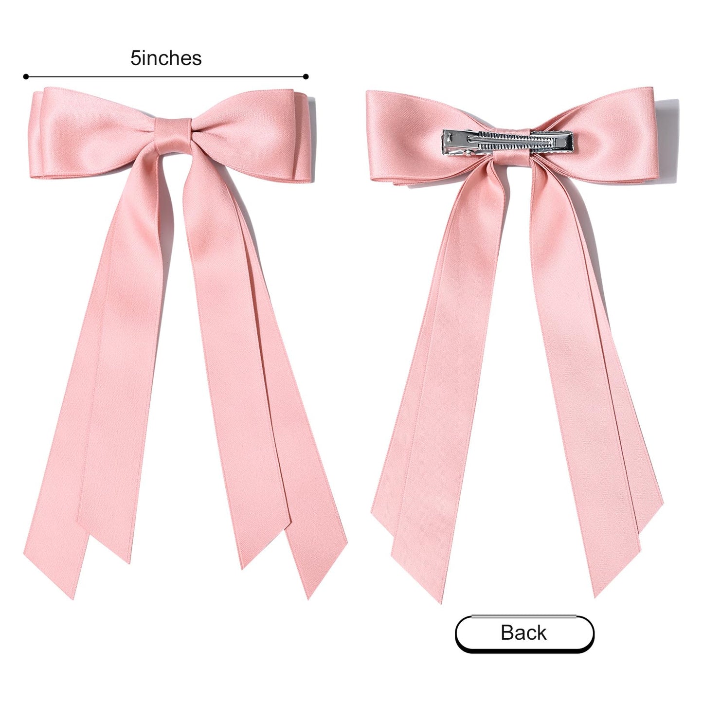 2PCS Silky Satin Hair Bows Hair Clip Pink Green Hair Ribbon Ponytail Holder Accessories Slides Metal Clips Hair Bow for Women Girls Toddlers Teens Kids