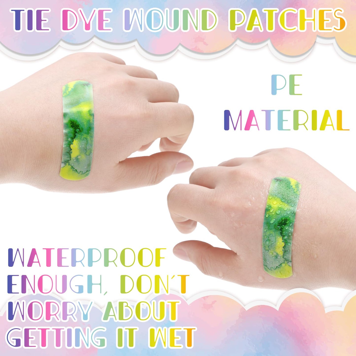 120 Pcs Kids Bandages Bulk Cute Cartoon Flexible Bandages Waterproof Breathable Bandages Strip Protect Cuts and Scrapes for Girls Boys Children Toddlers (Tie Dye Style)