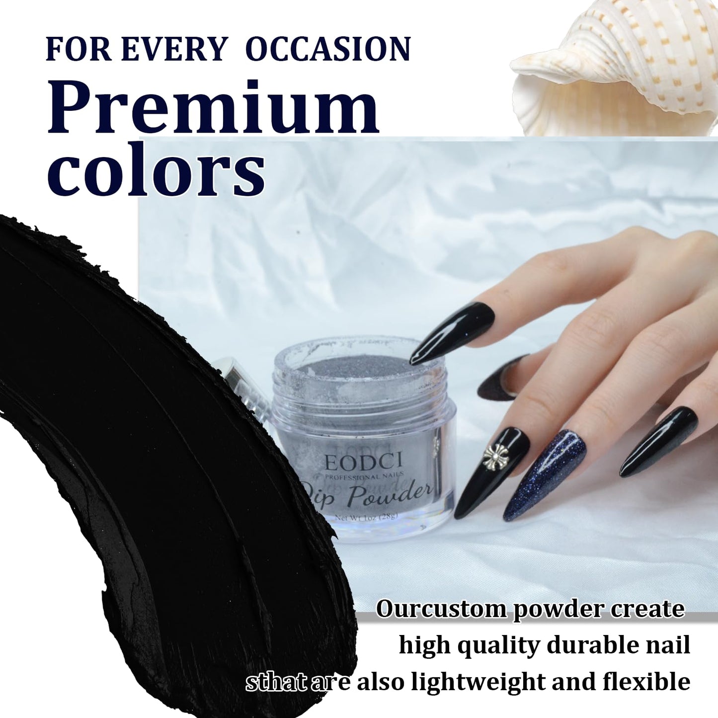 EODCI Black Dip Powder, 1OZ Neutral Nail Dip Powder for Long-lasting 28 Days+ Dip Nail Art French Manicure Nail Starter & Professional Home DIY Salon Use