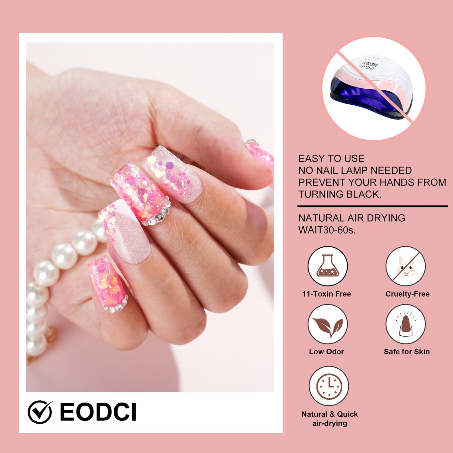 EODCI Glitter Light Blue Dip Powder, Orange Glitter Dip Powder Nail Color Refills, 1oz/28g, Pro Dipping Powder System for Nail Art DIY at Home/Salon