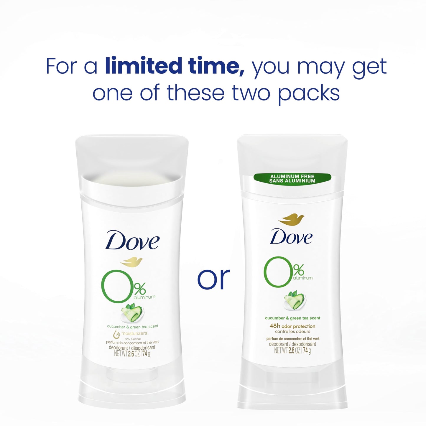 Dove 0% Aluminum Deodorant Stick Cucumber and Green Tea 4 Count Non-irritating for Underarm Care Kindest Aluminum Free 2.6 oz