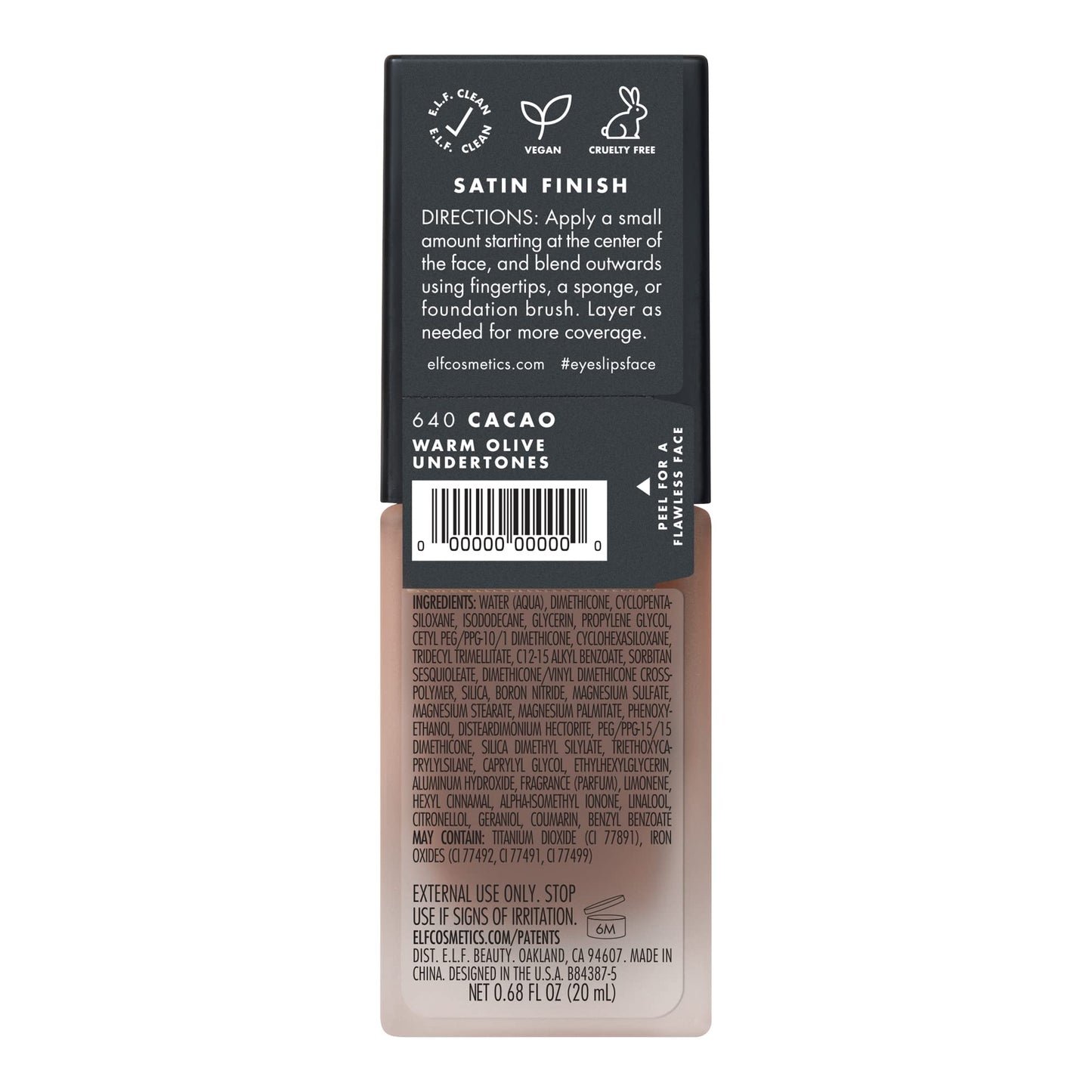 e.l.f. Flawless Finish Foundation | Lightweight, Medium Coverage & Semi-Matte | Cacao | 0.68 Fl Oz (20mL)