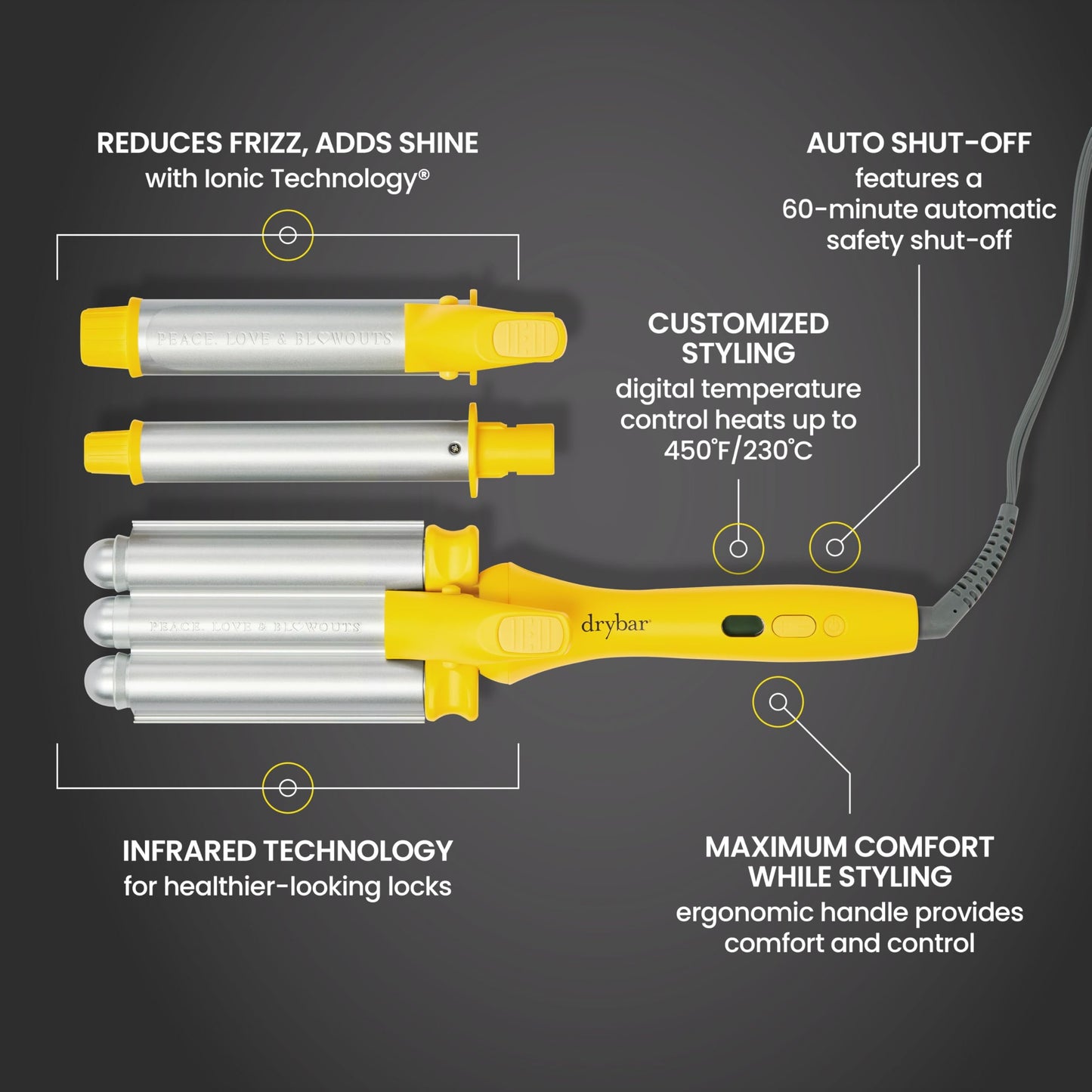 Drybar The Mixologist Interchangeable Styling Iron – One Tool, Three Styles – Reduces Frizz, Adds Shine – Curling Iron – Hair Curling Wand